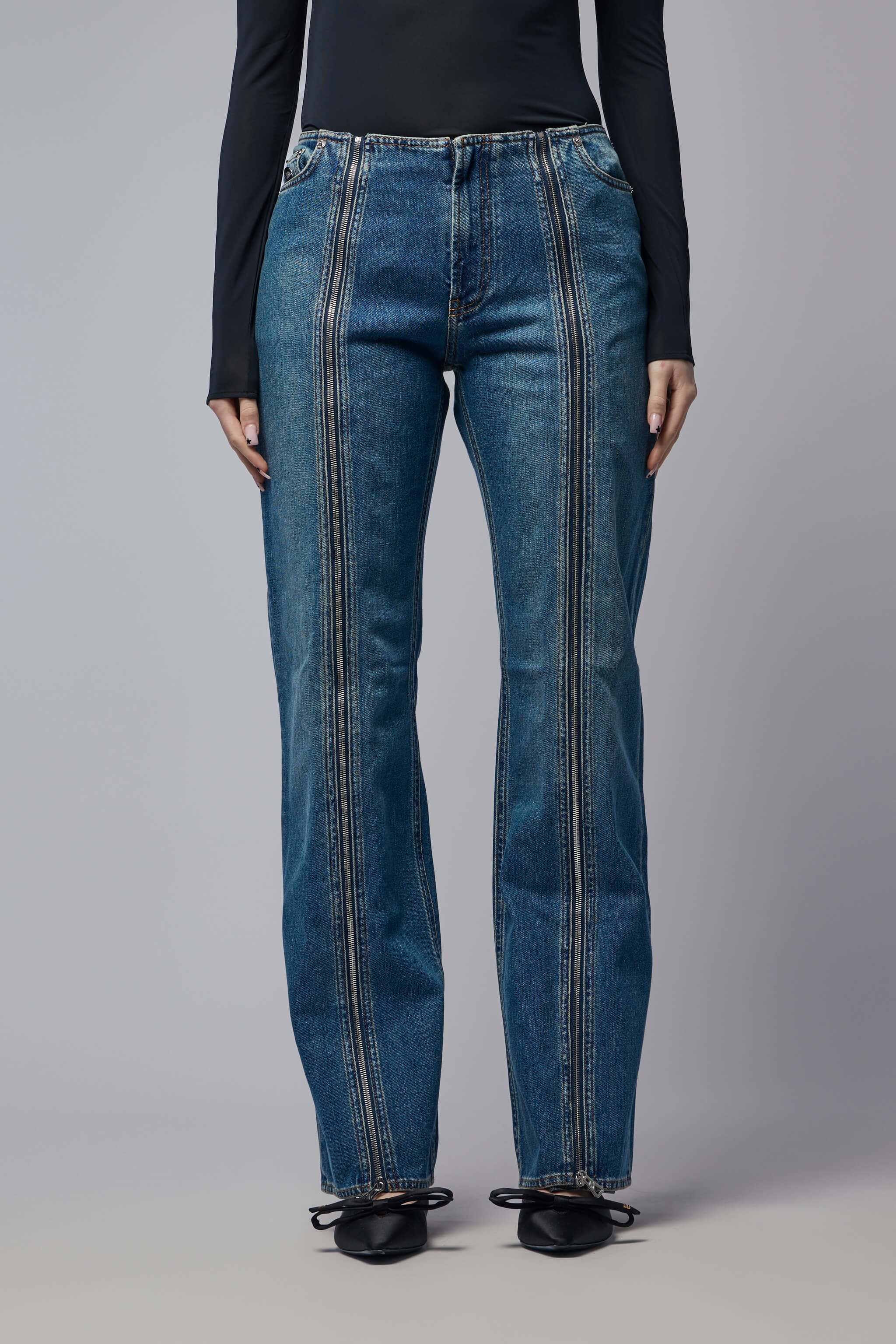 Front Zipped Denim Trouser