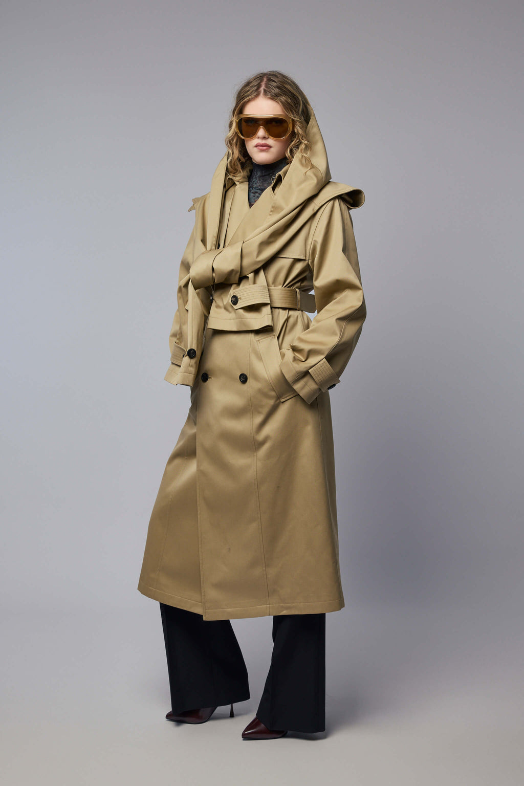 Trench with Hood and Sleeves Scarf