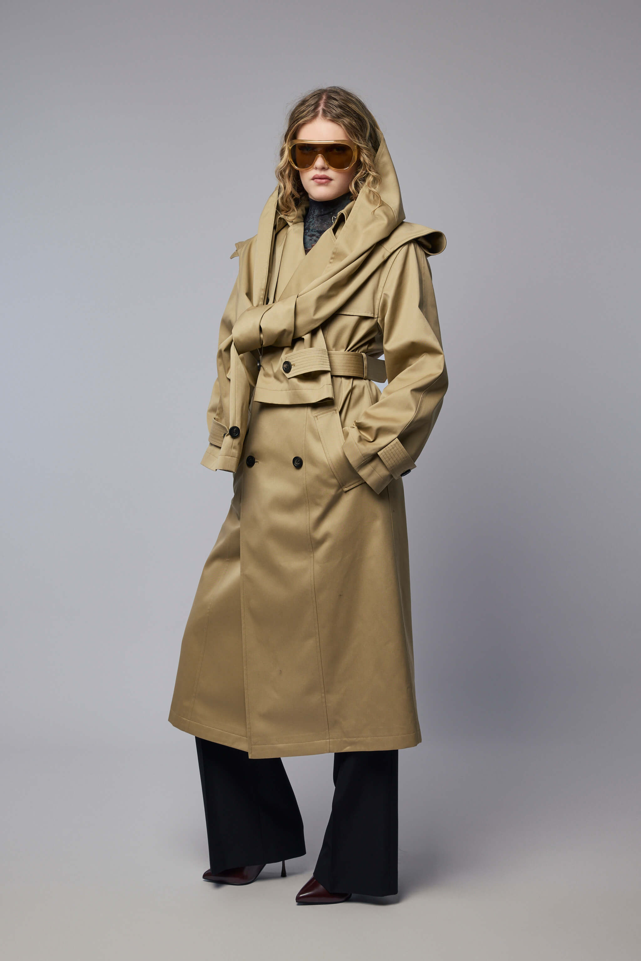 Trench with Hood and Sleeves Scarf