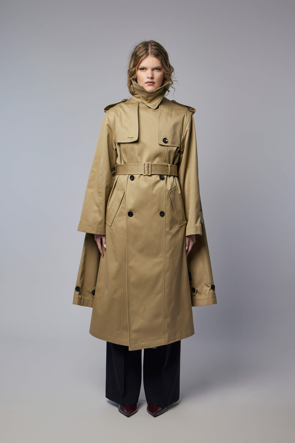 Trench with Hood and Sleeves Scarf