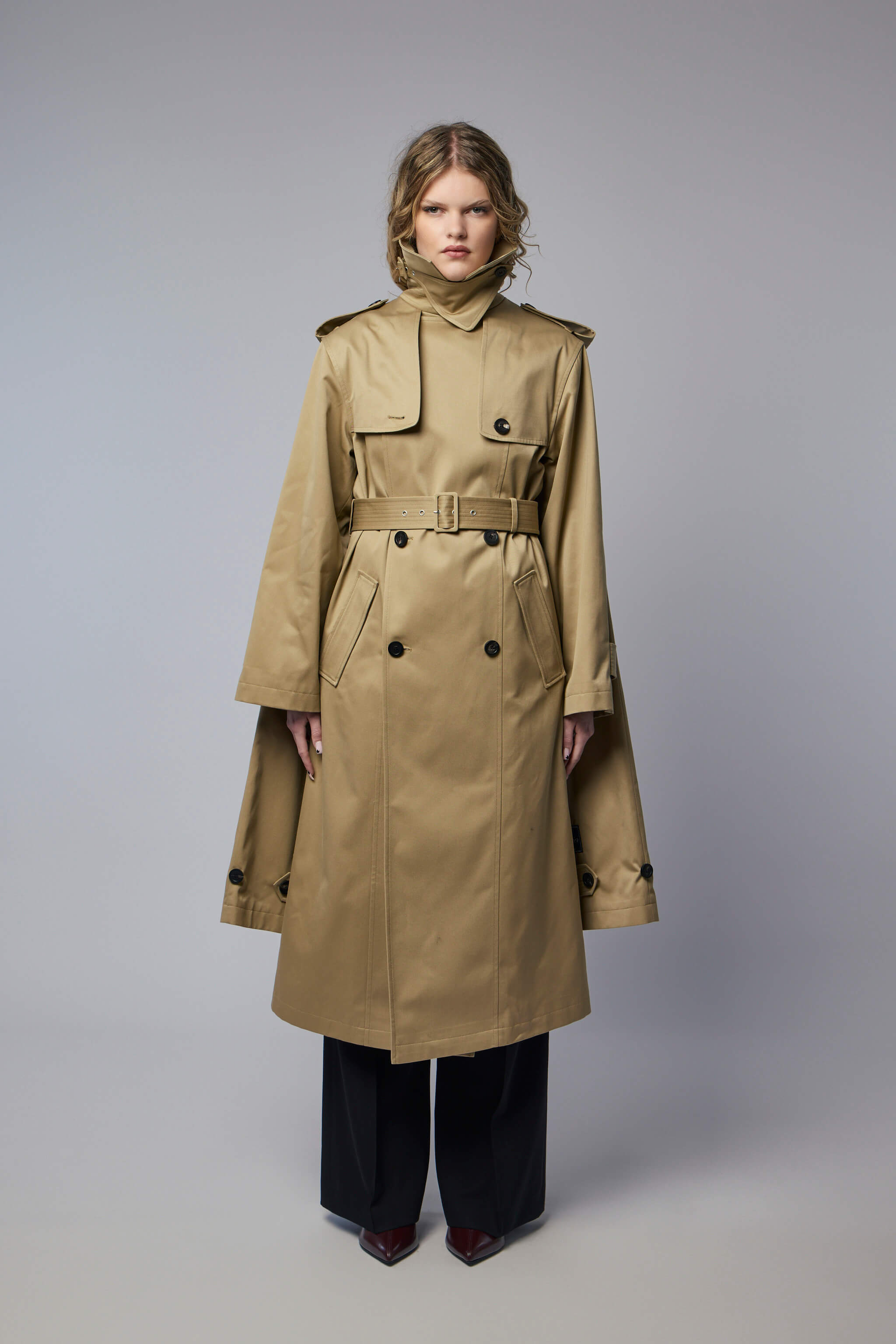 Trench with Hood and Sleeves Scarf