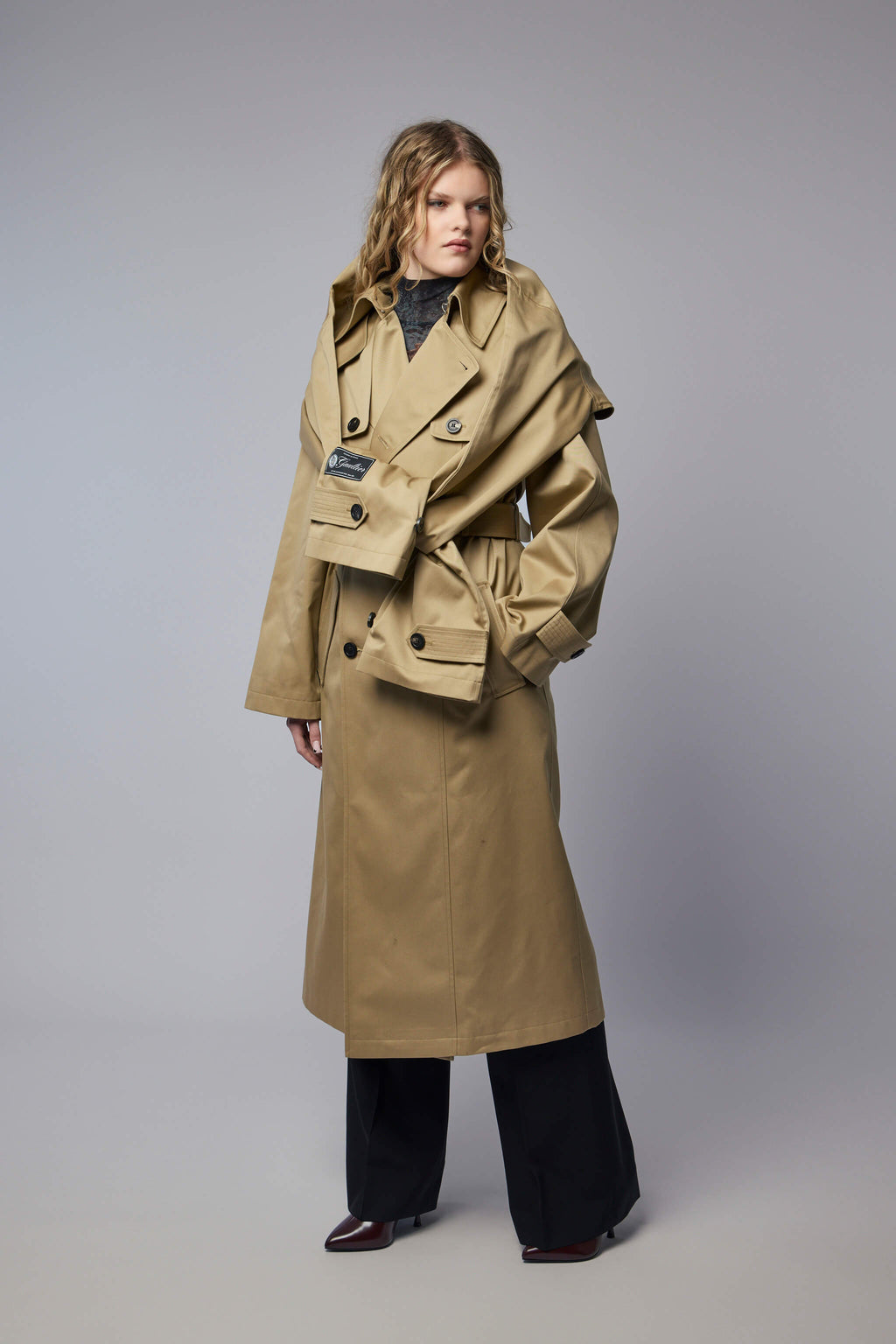 Trench with Hood and Sleeves Scarf