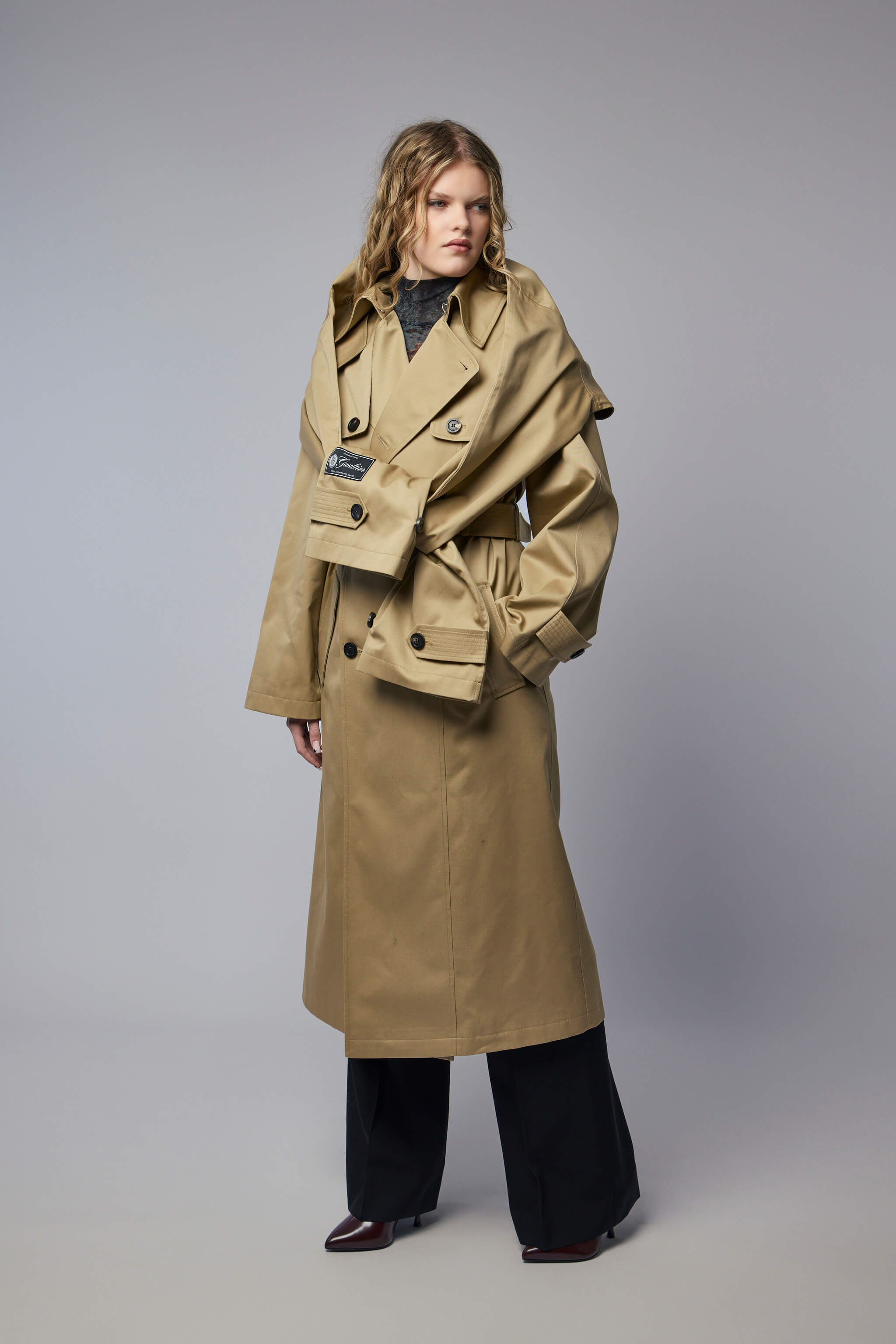 Trench with Hood and Sleeves Scarf