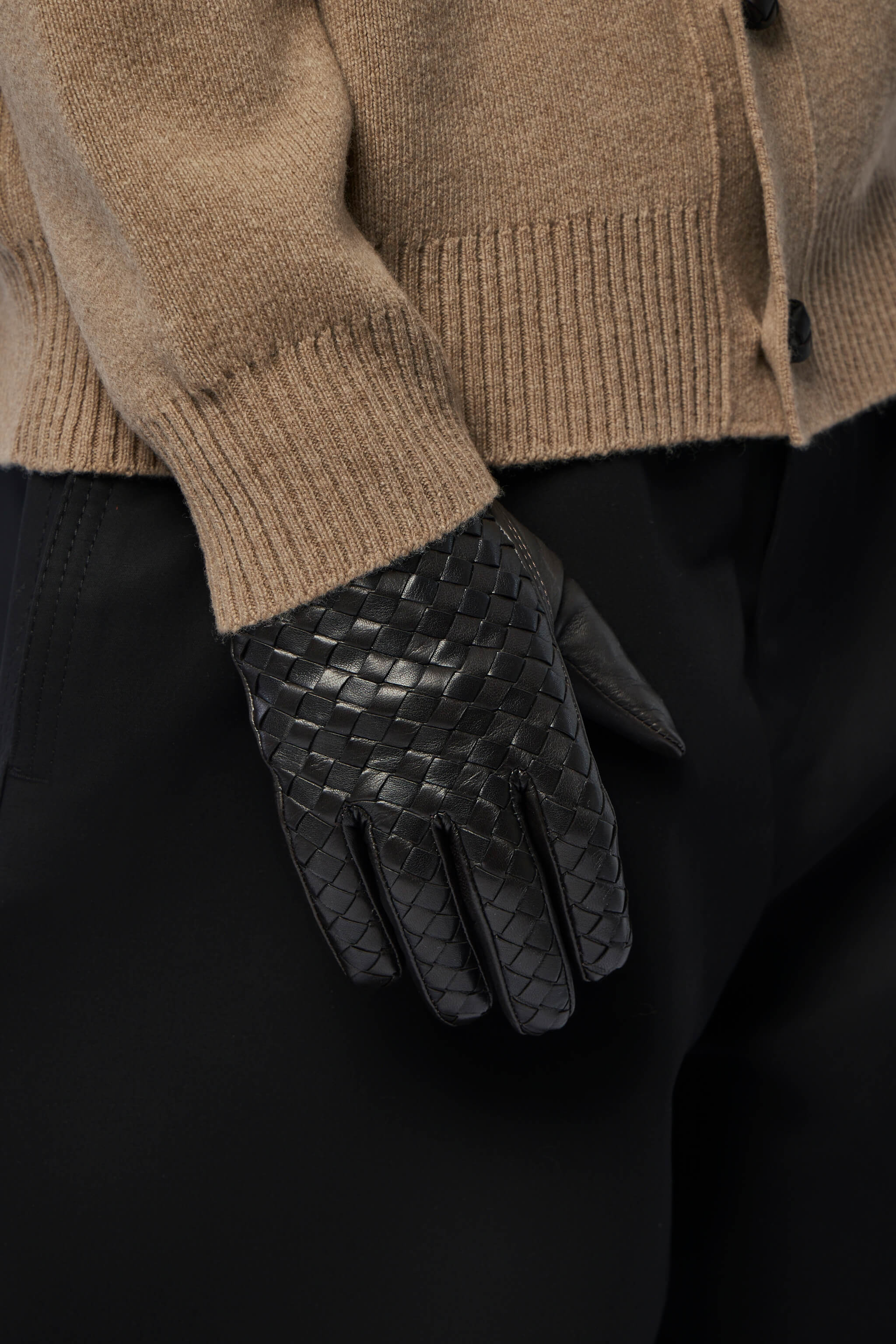 Intrecciato Leather Gloves Fondant