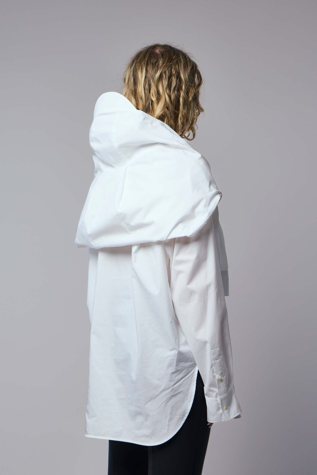 Oversize Shirt with Hood Sleeve Scarf Detail