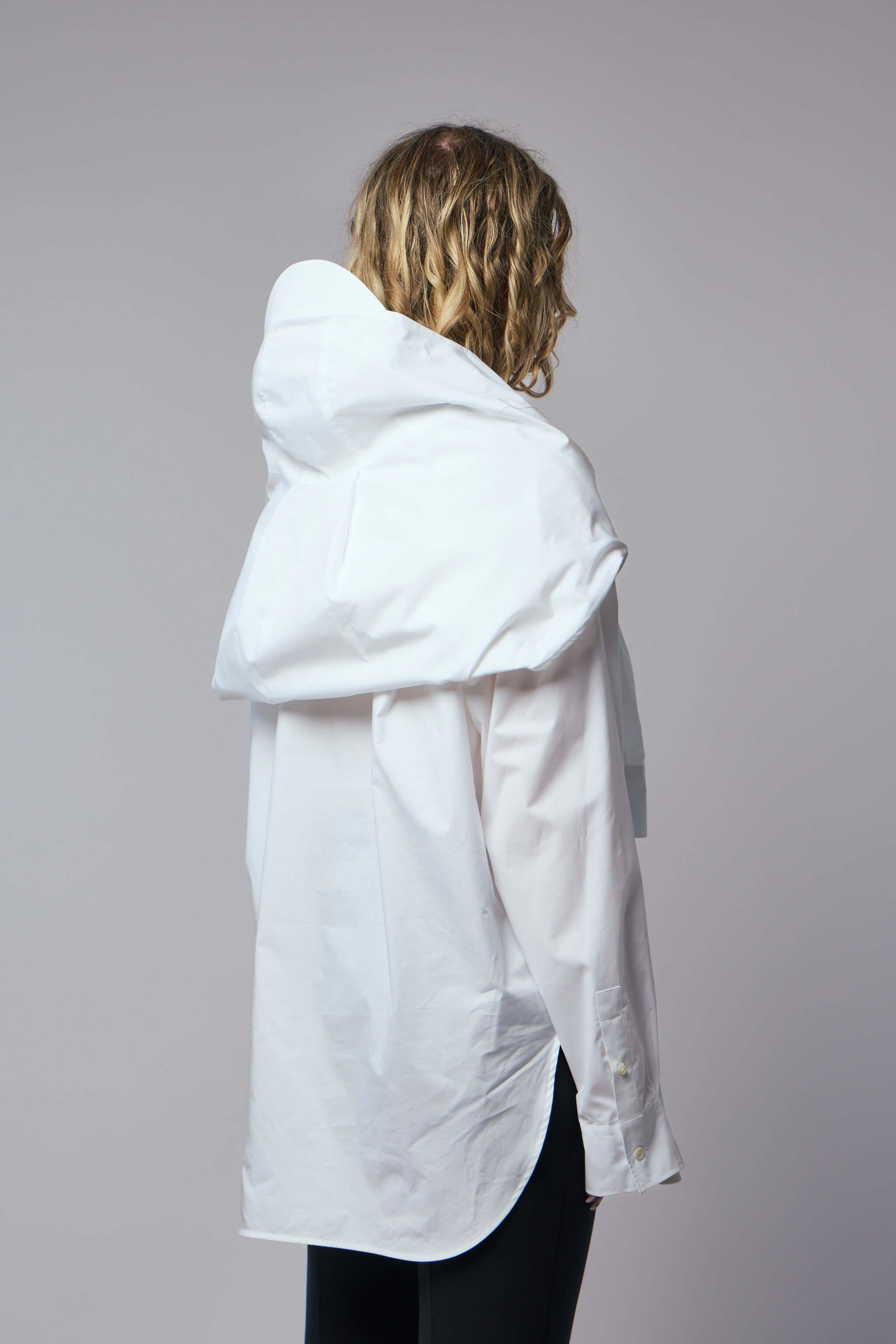 Oversize Shirt with Hood Sleeve Scarf Detail
