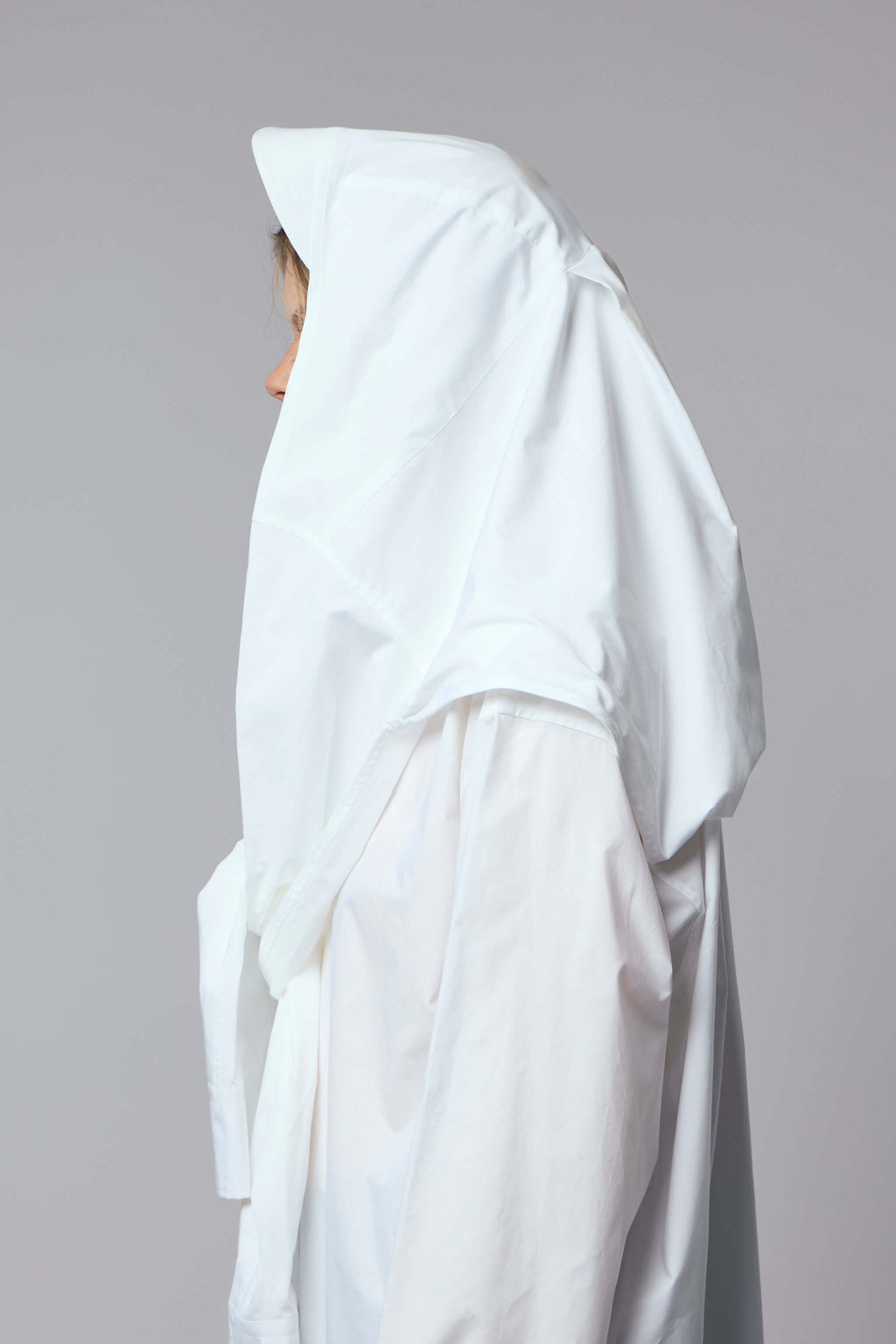 Oversize Shirt with Hood Sleeve Scarf Detail