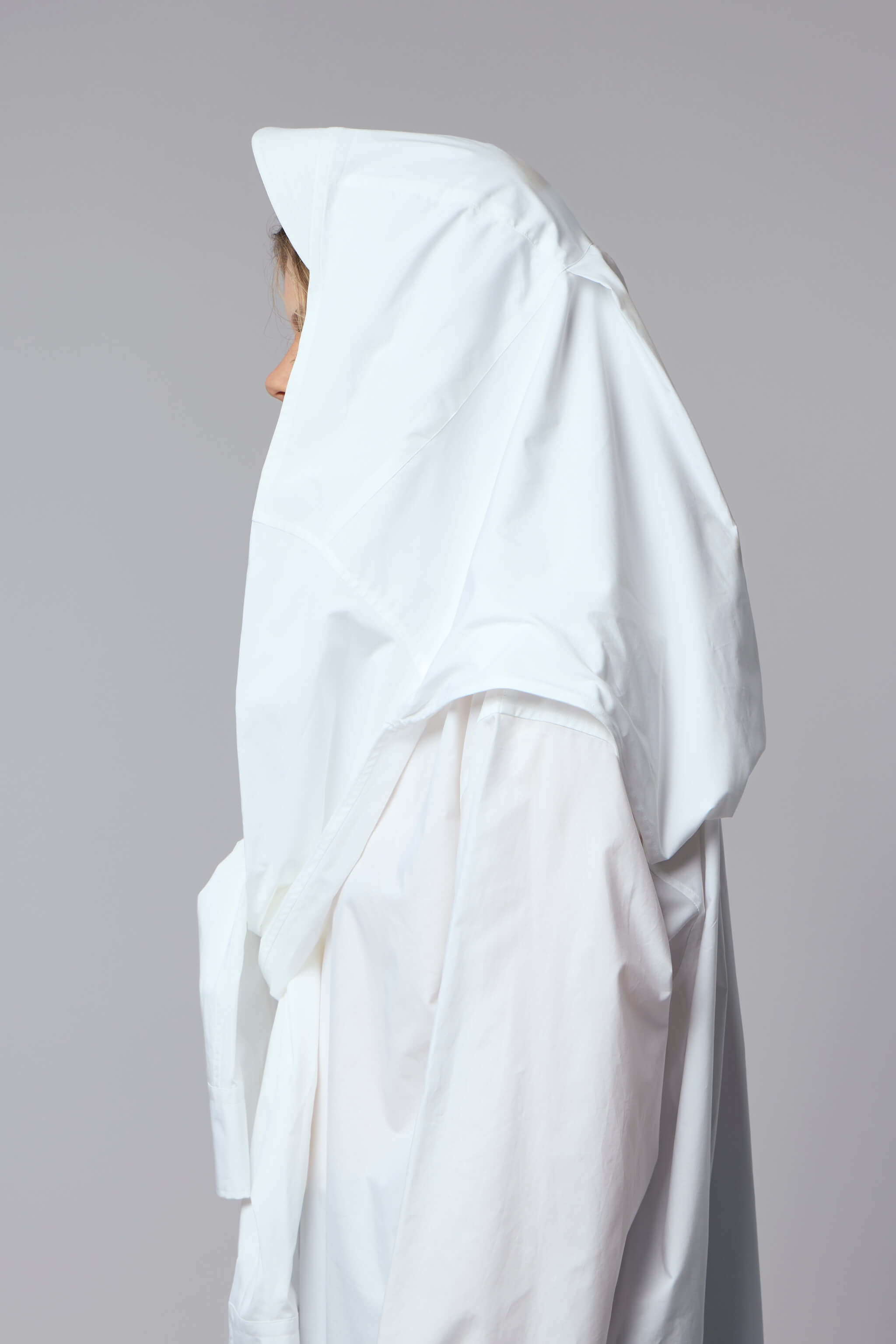 Oversize Shirt with Hood Sleeve Scarf Detail