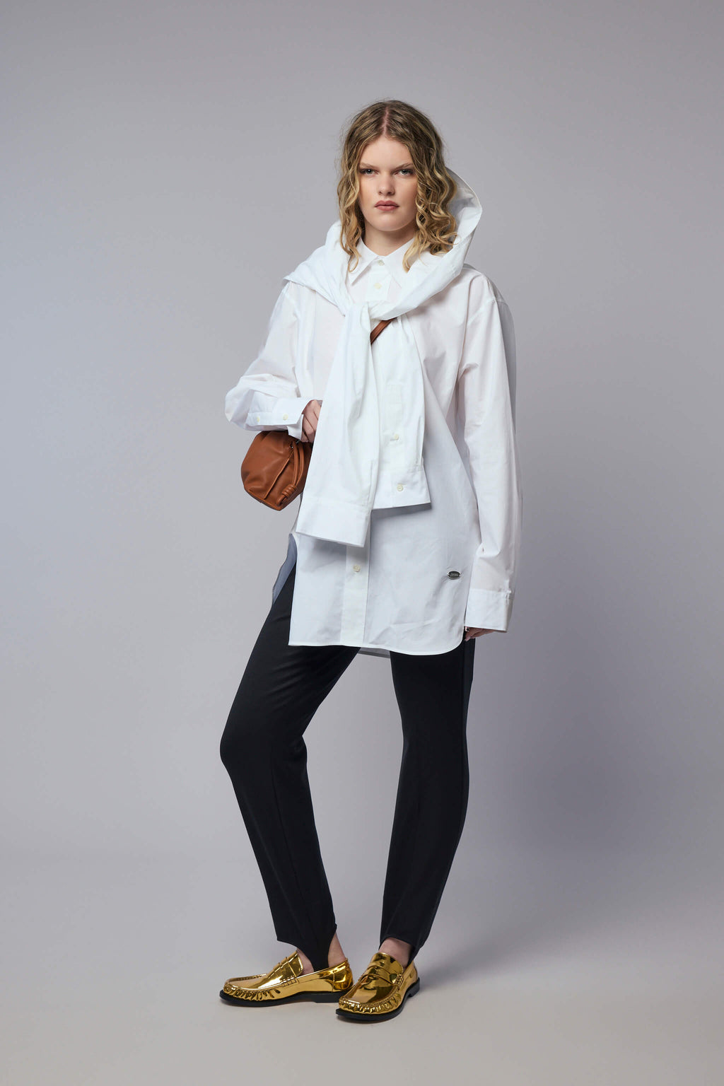 Oversize Shirt with Hood Sleeve Scarf Detail