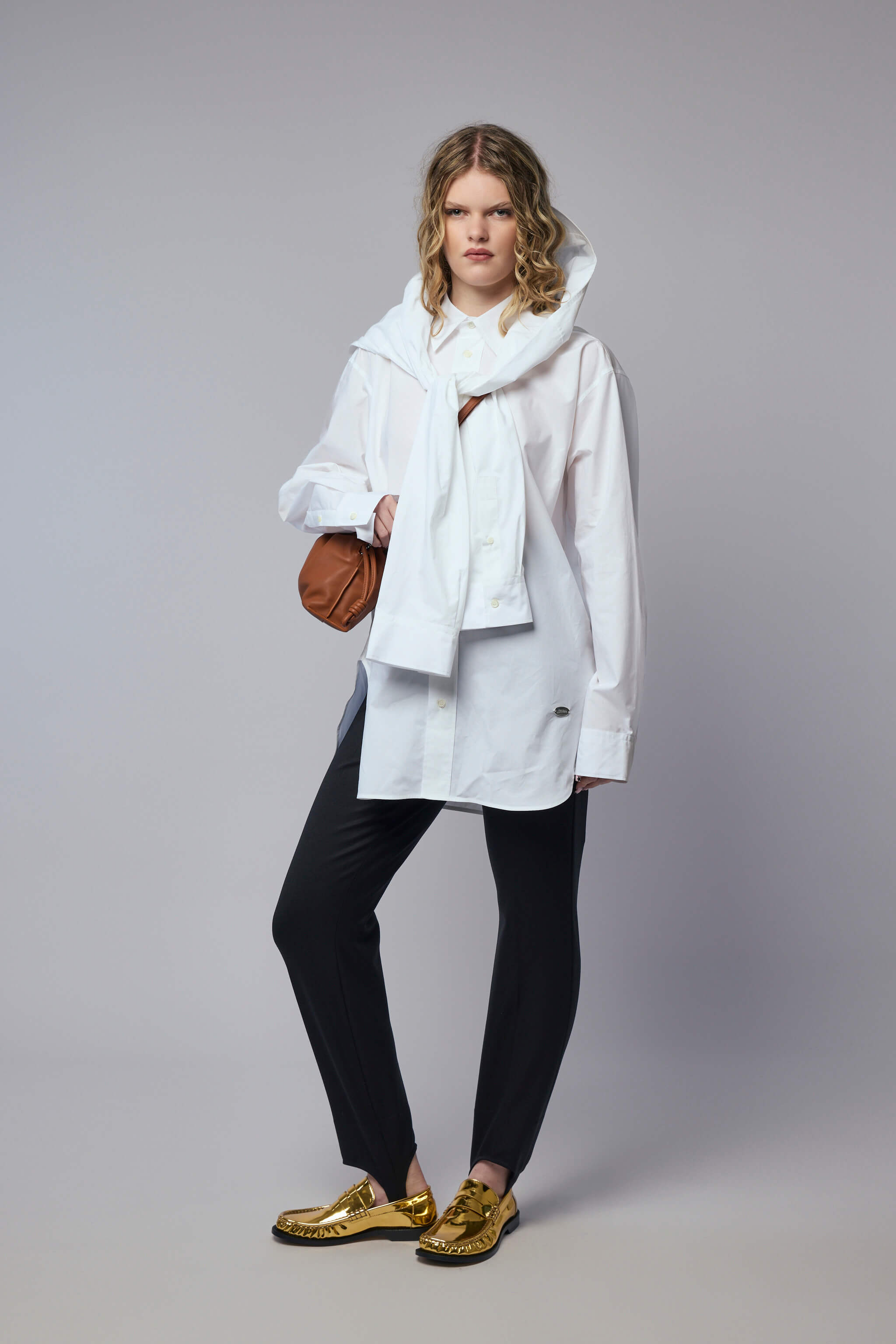 Oversize Shirt with Hood Sleeve Scarf Detail