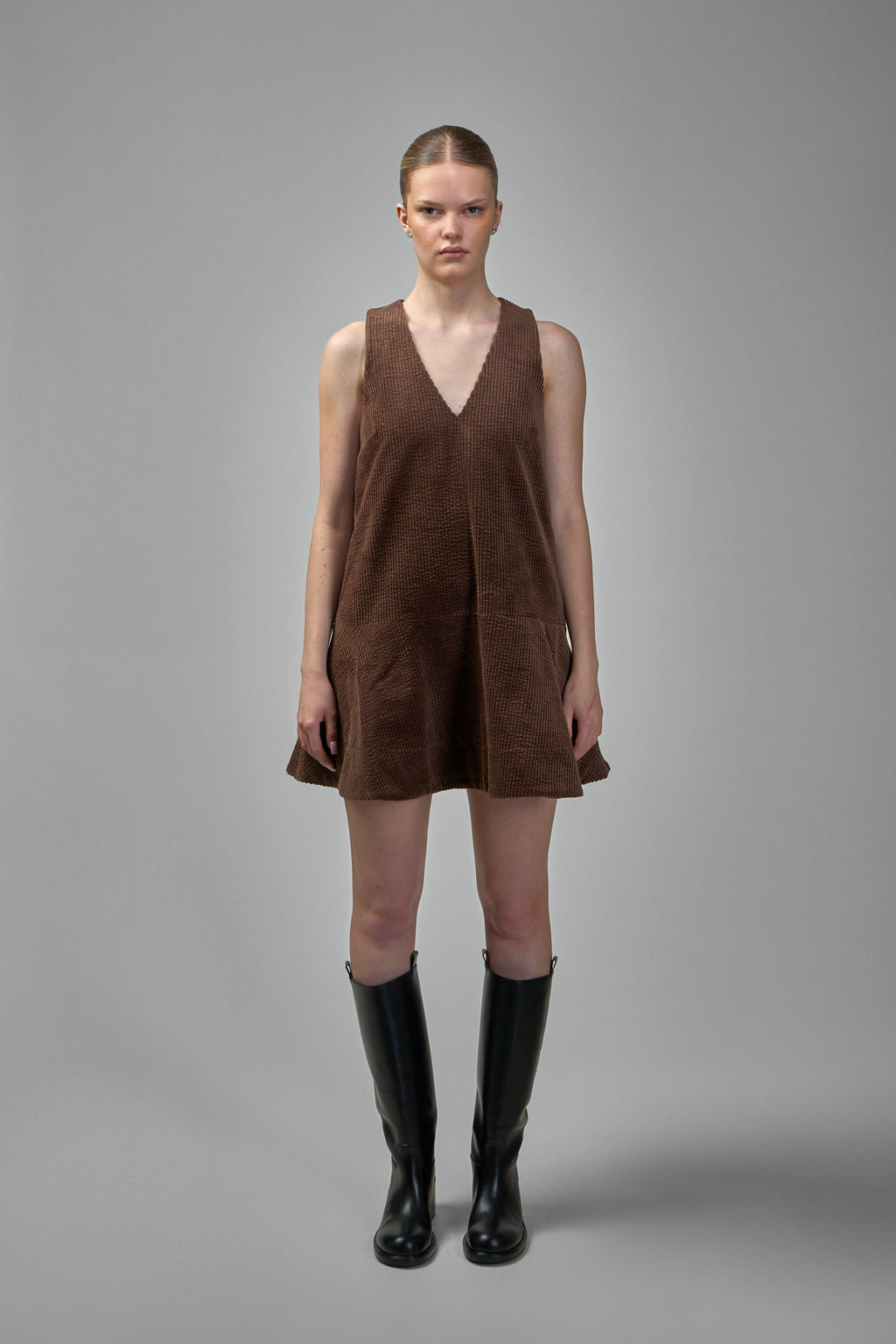 Seersucker Corduroy V-neck Mini Dress