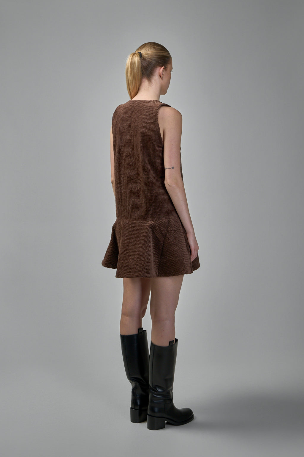 Seersucker Corduroy V-neck Mini Dress