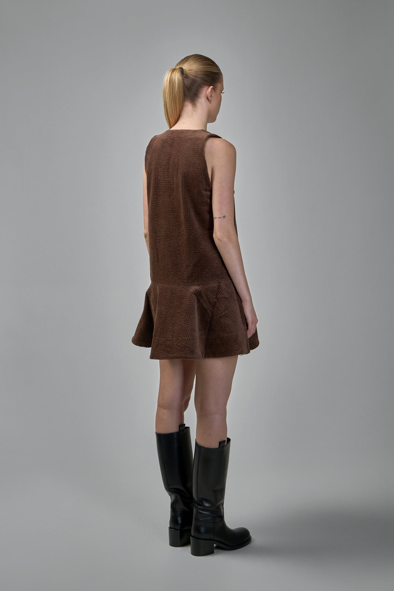 Seersucker Corduroy V-neck Mini Dress