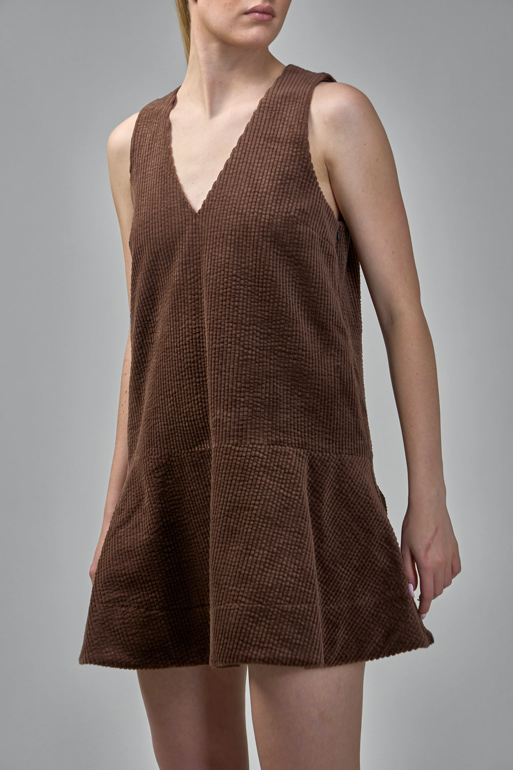 Seersucker Corduroy V-neck Mini Dress