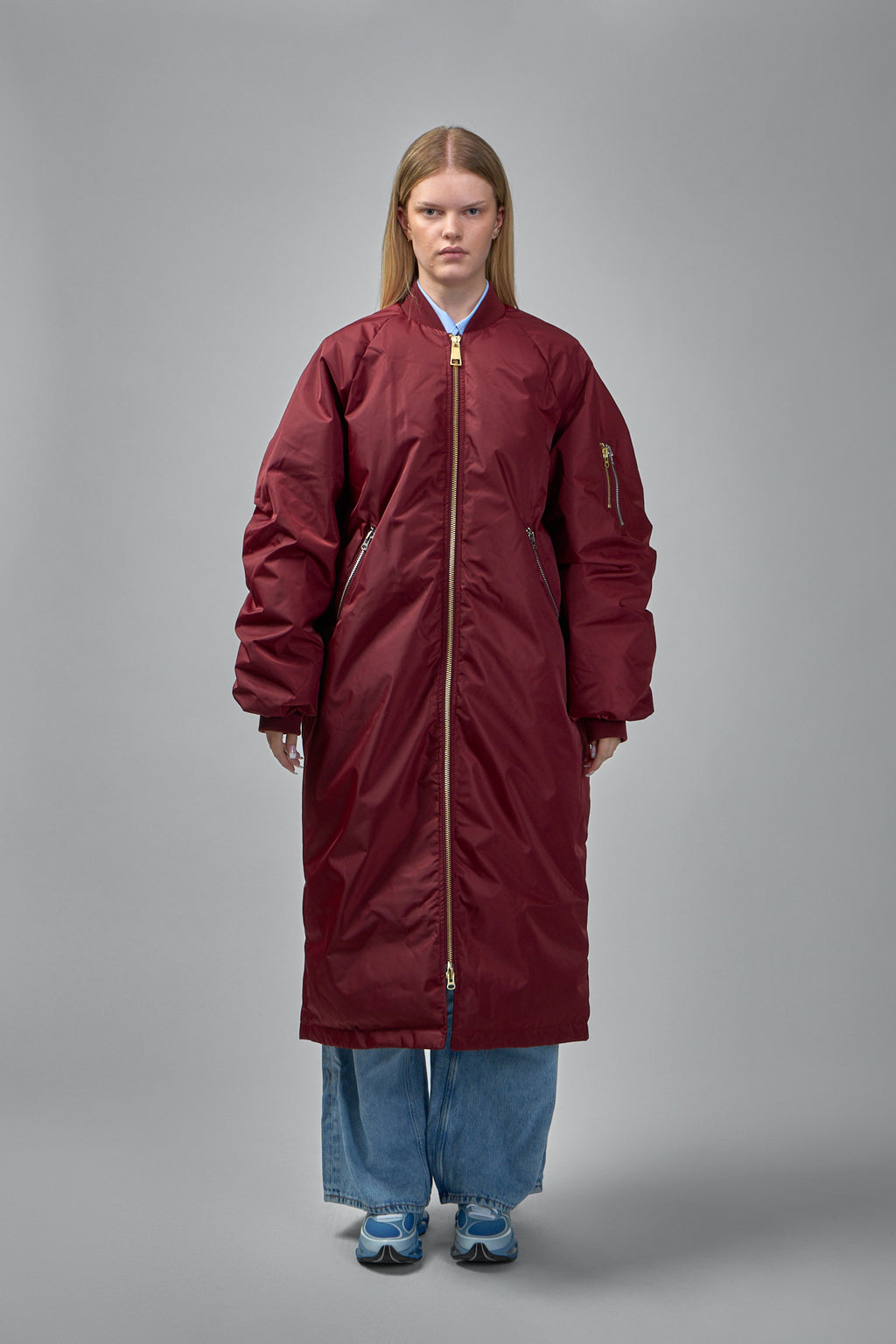 Reward Long Nylon Bomber Jacket Coat