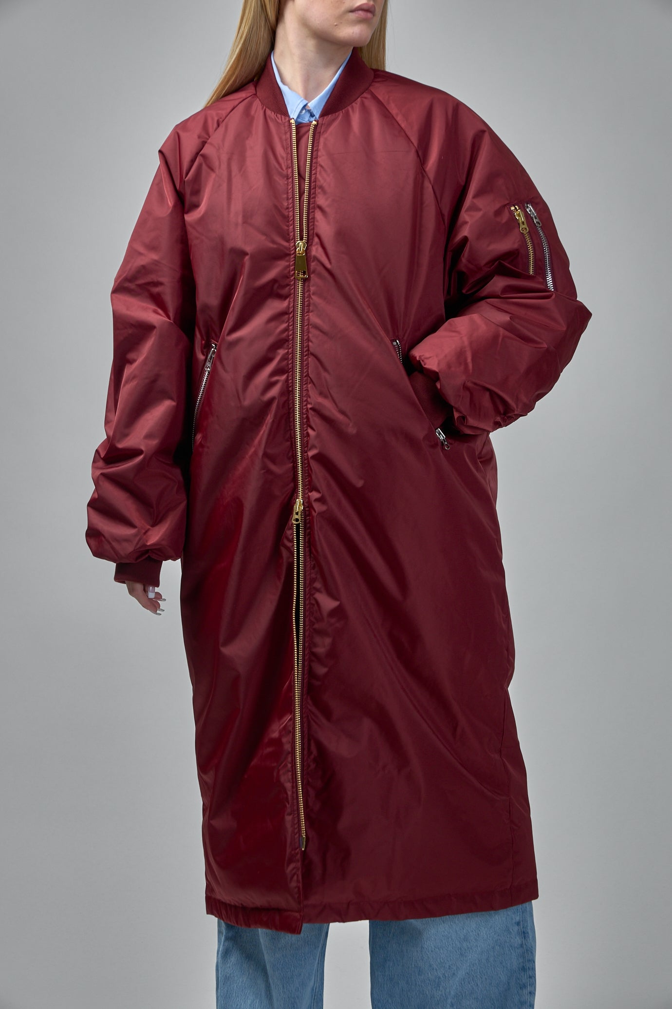 Reward Long Nylon Bomber Jacket Coat