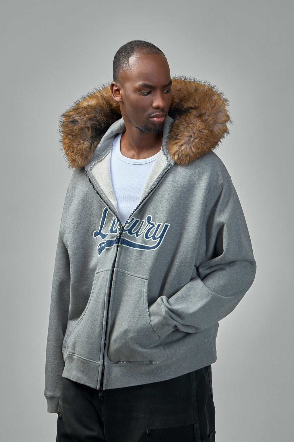 Faux-Fur Zip-Up Hoodie