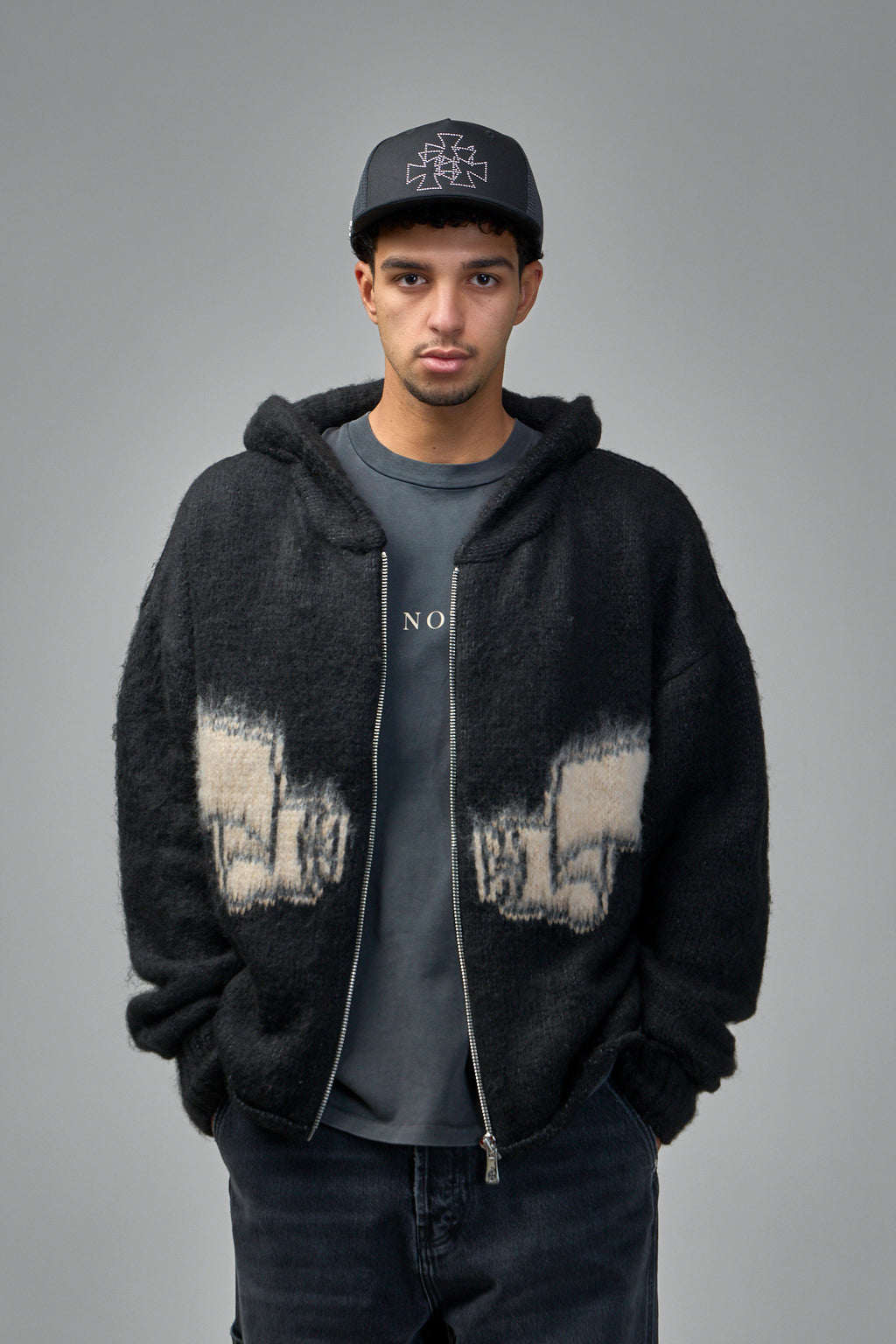 Wrapped Banned Zip Knit Hoodie