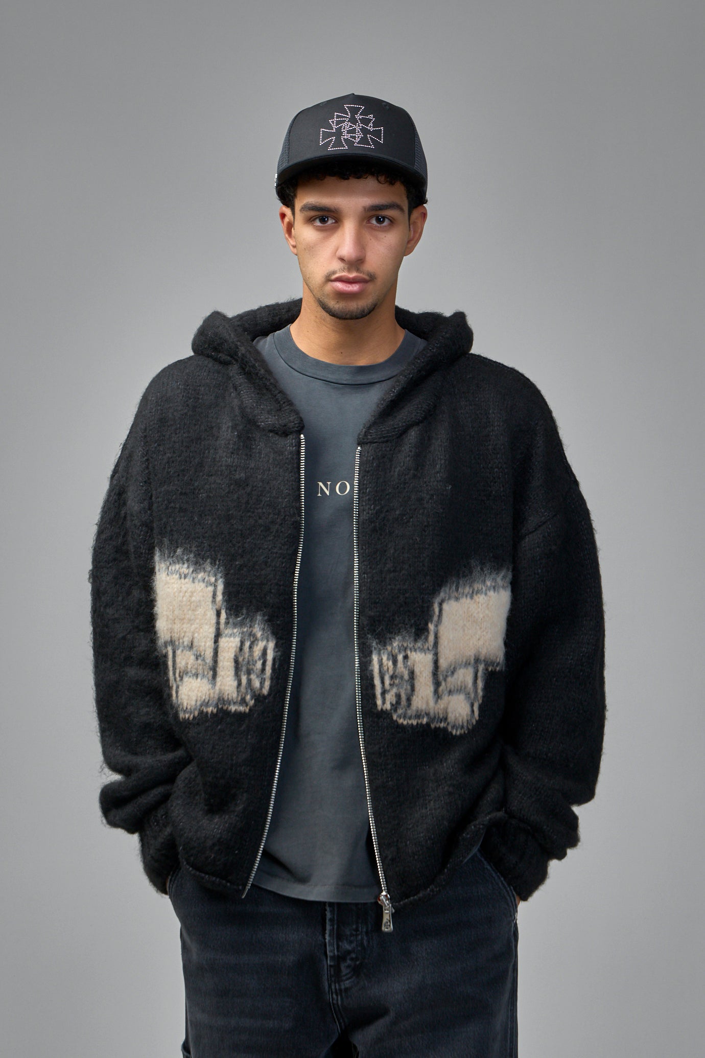 Wrapped Banned Zip Knit Hoodie