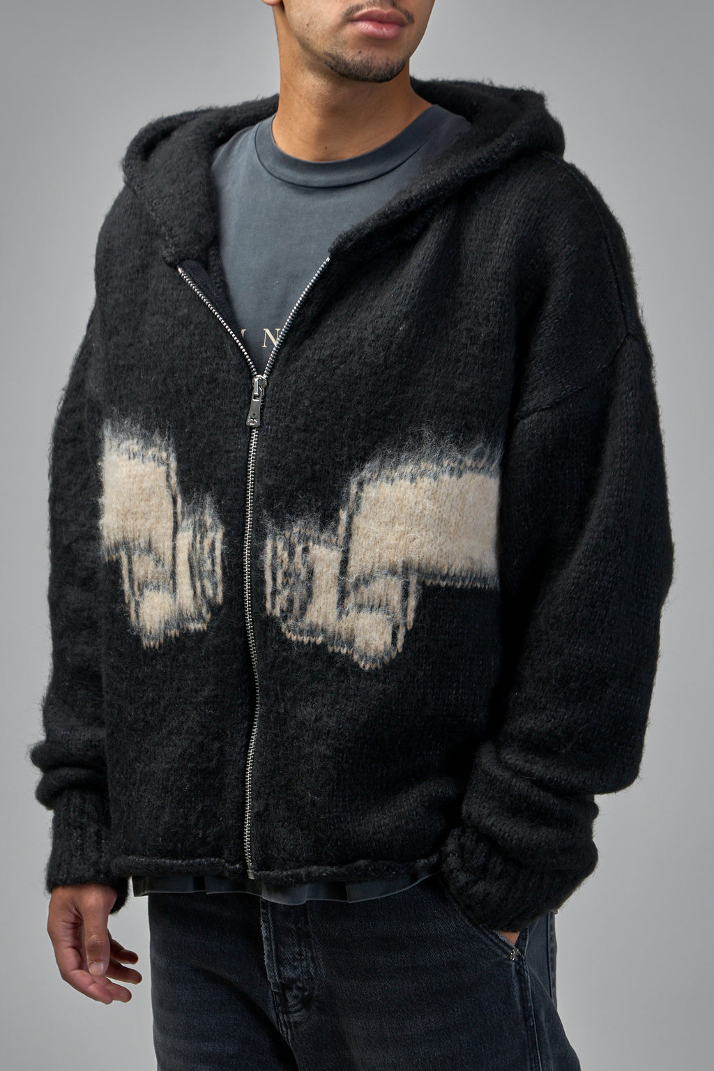 Wrapped Banned Zip Knit Hoodie