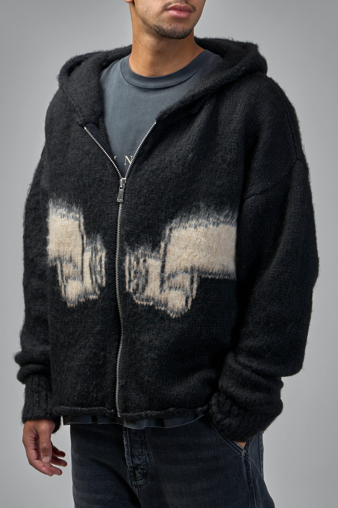 Wrapped Banned Zip Knit Hoodie