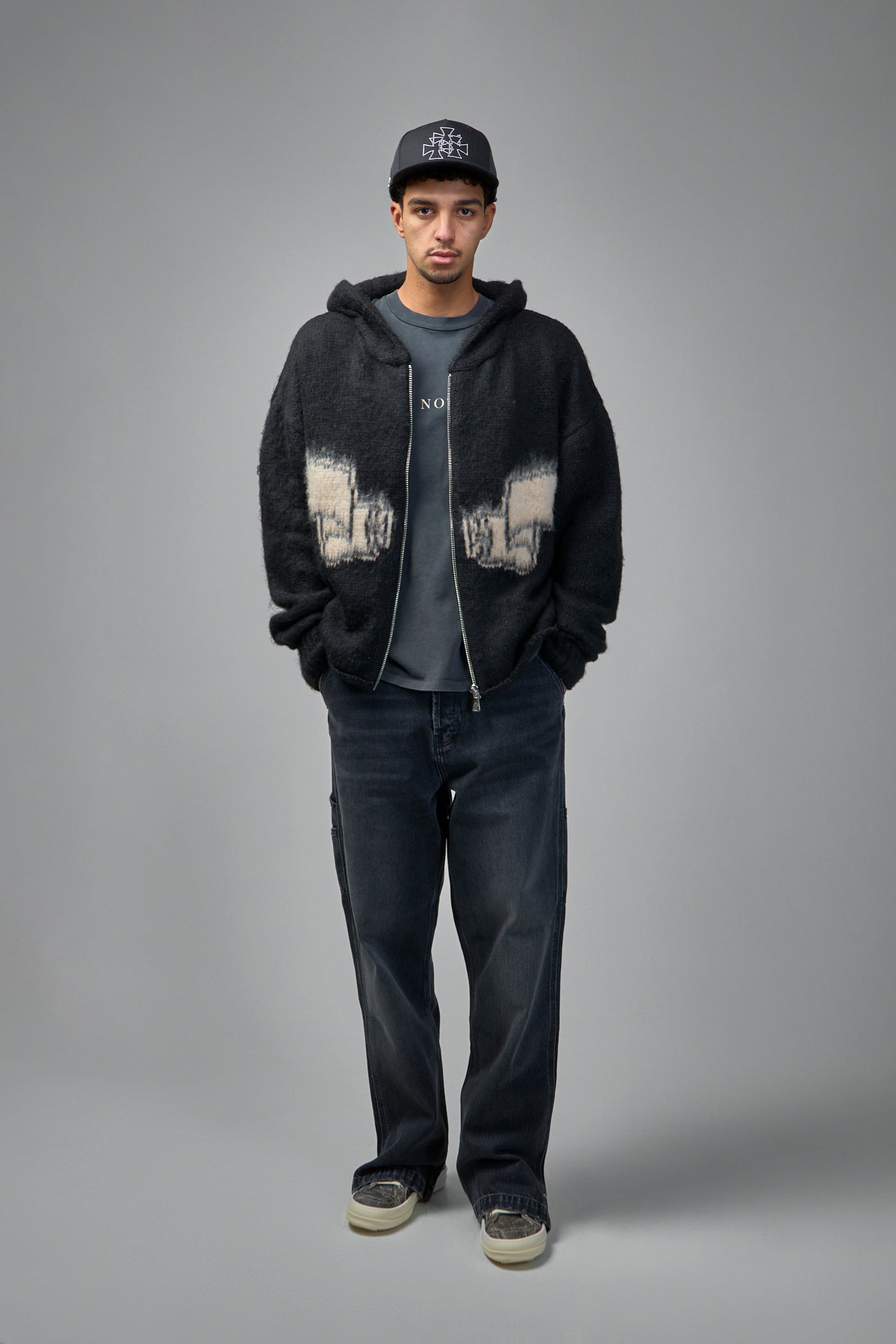 Wrapped Banned Zip Knit Hoodie