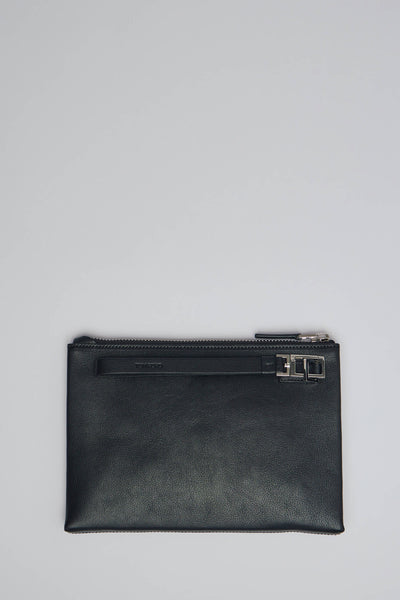 Grain Leather Minimal Slim Pouch with Wristlet
