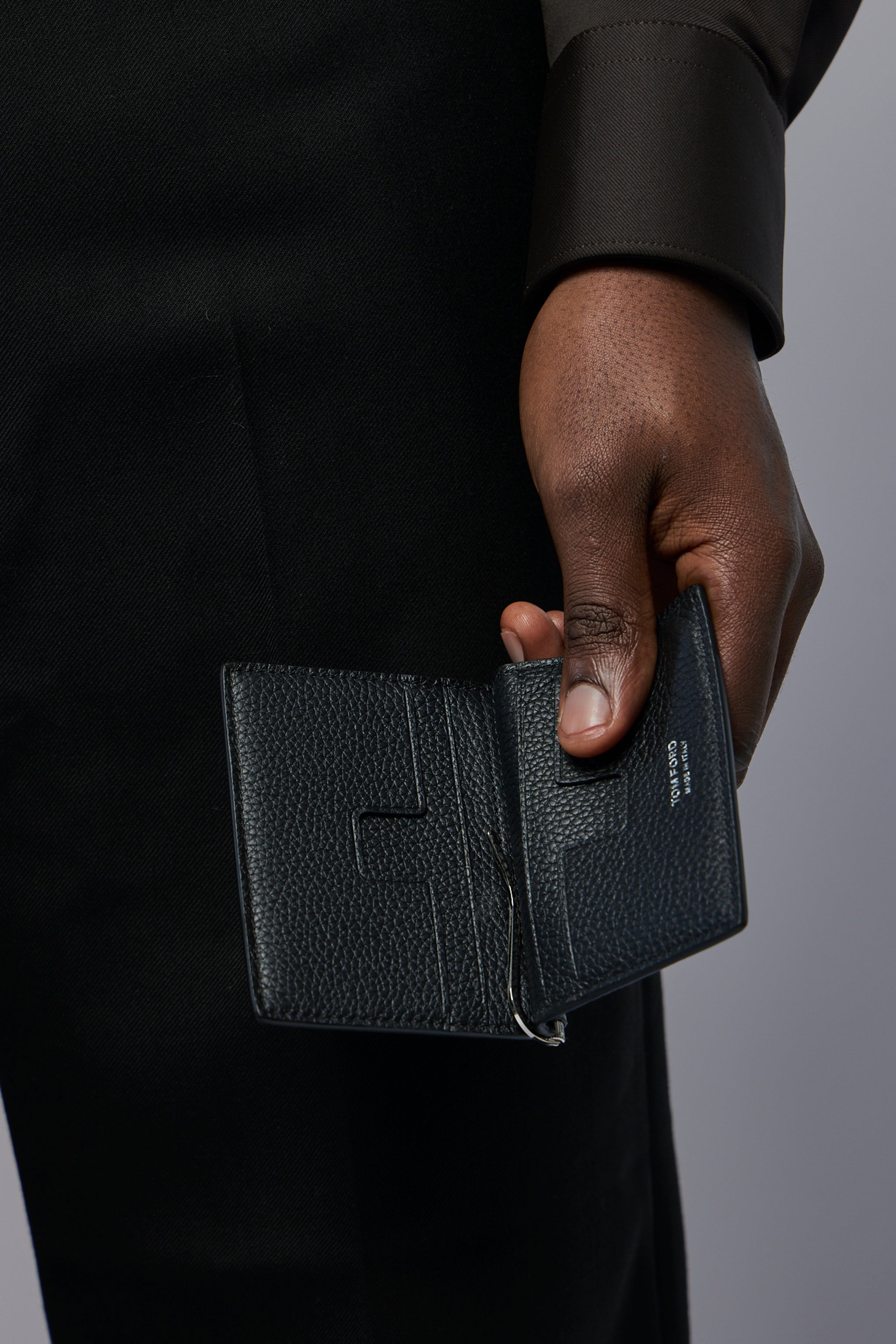 Soft Grain Leather T Line Folding Money Clip