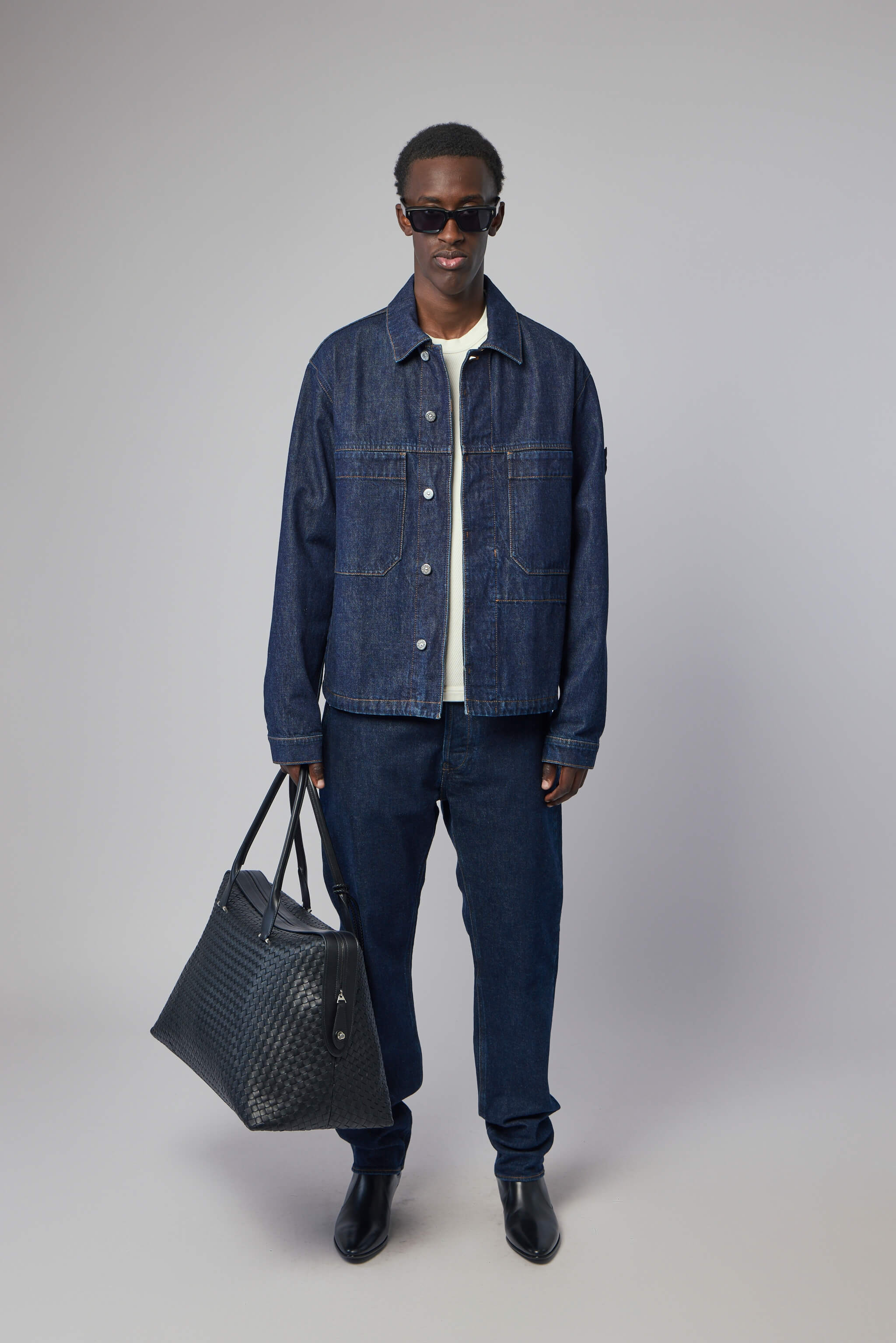 Indigo Denim Rinsed Biker Jacket