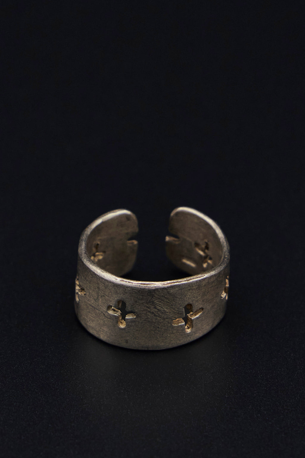 Thick Silver Stitched Multiple Cross Ring