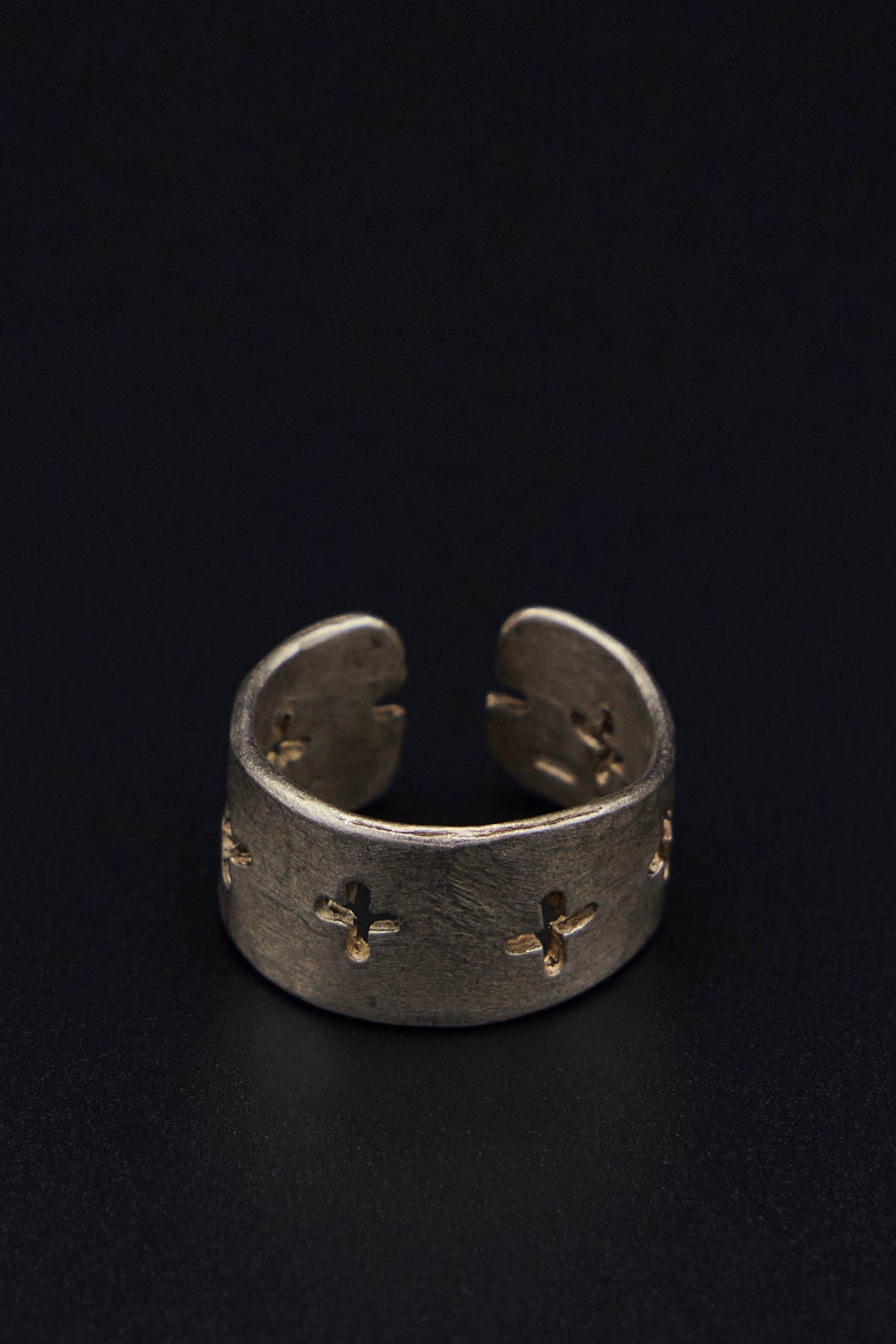Thick Silver Stitched Multiple Cross Ring