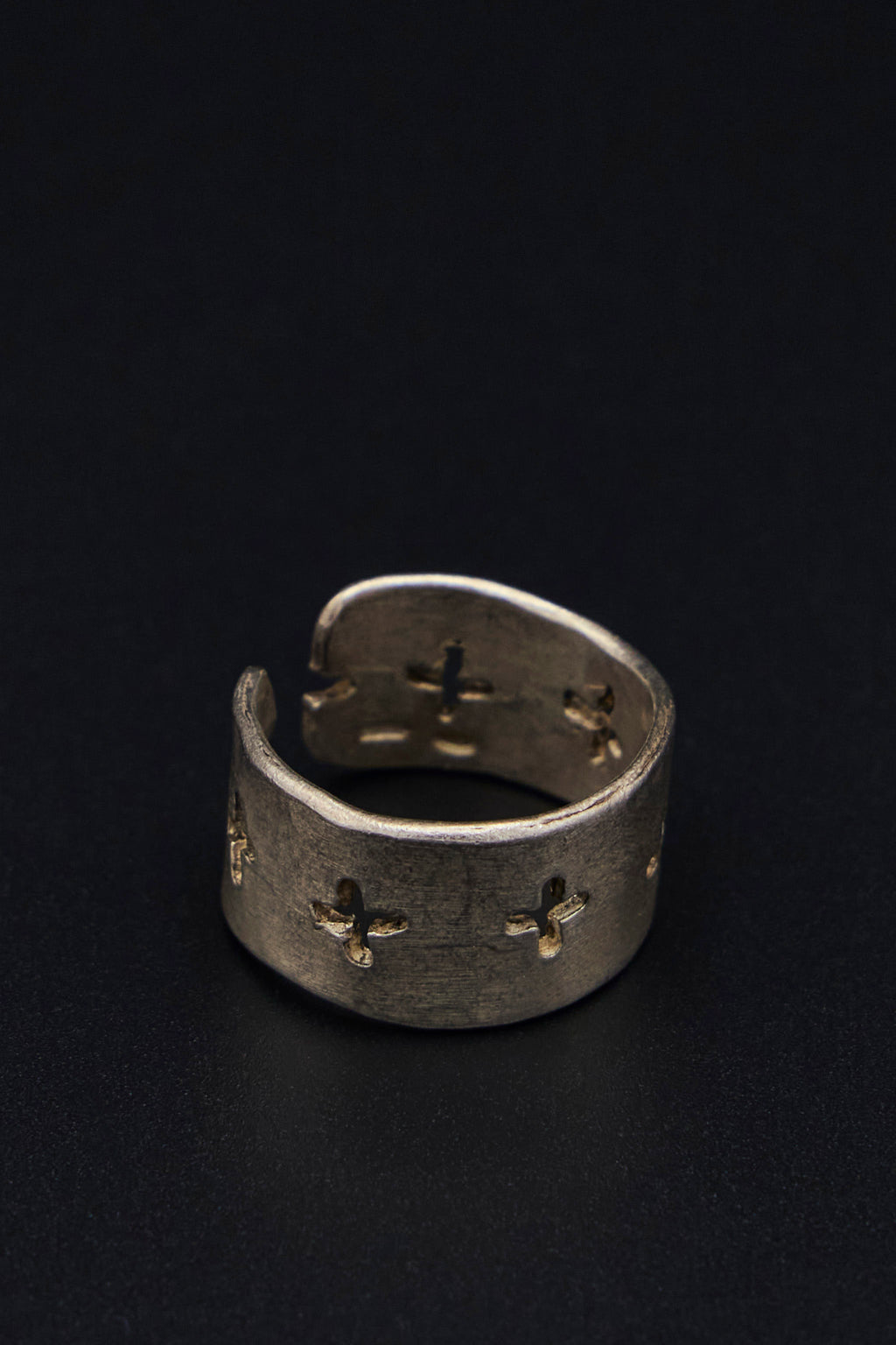 Thick Silver Stitched Multiple Cross Ring