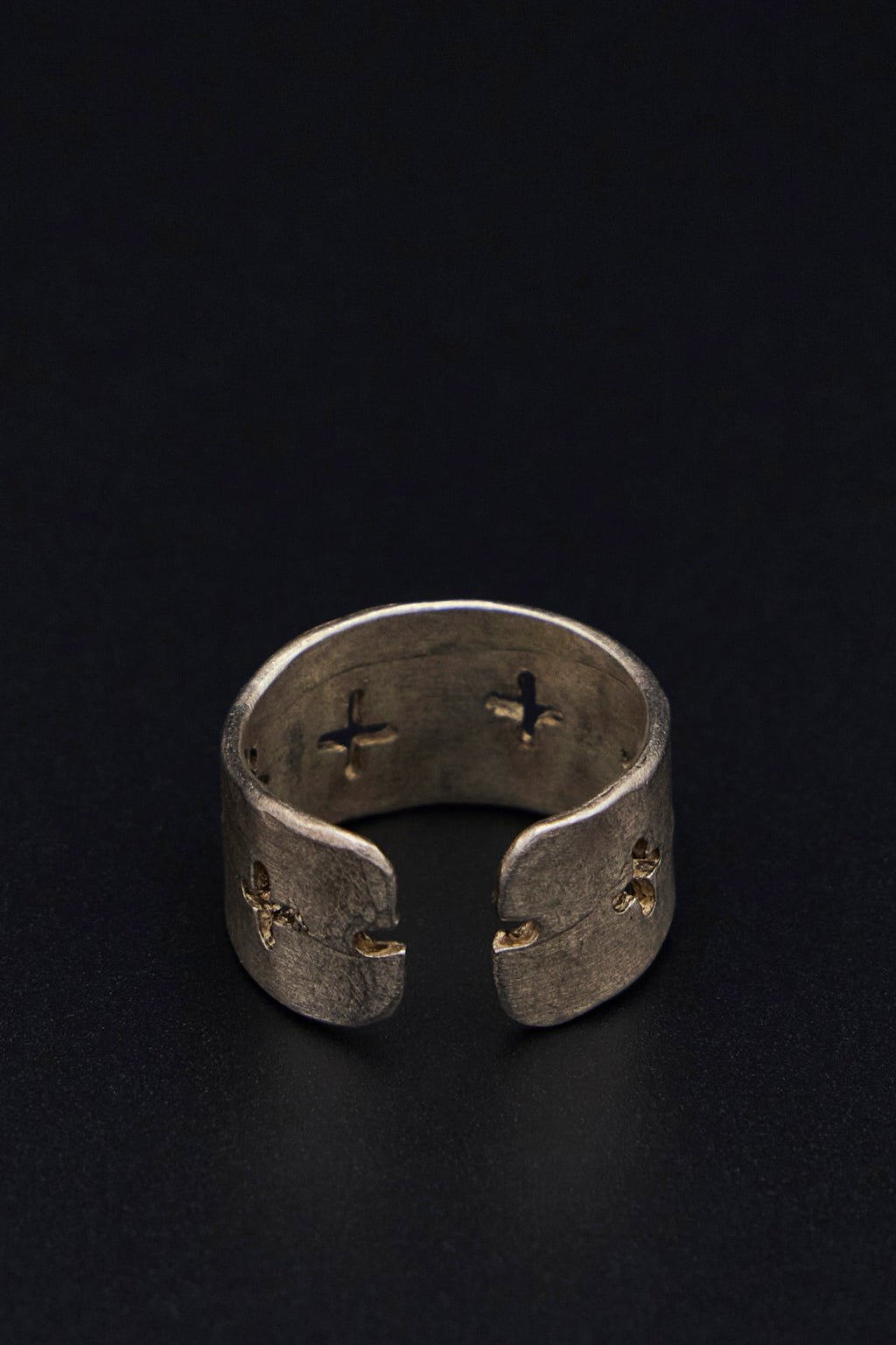 Thick Silver Stitched Multiple Cross Ring