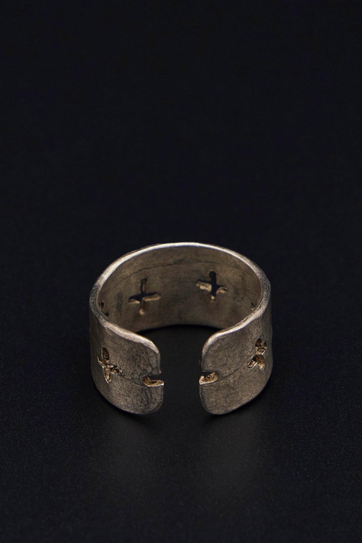 Thick Silver Stitched Multiple Cross Ring