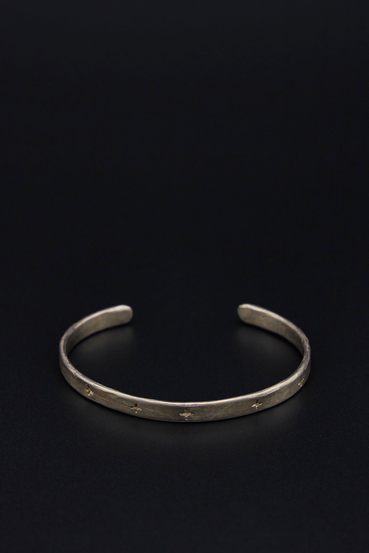 Thin Cross Carved Silver Bracelet