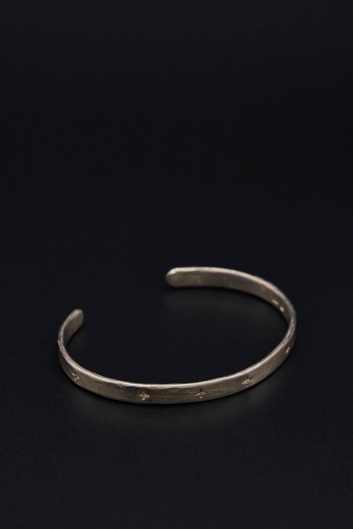 Thin Cross Carved Silver Bracelet