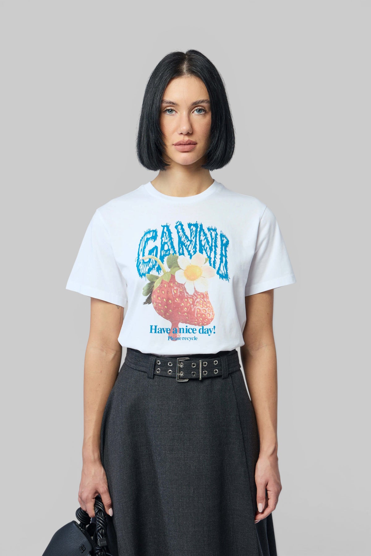 Ganni Basic Cotton Jersey Strawberry t-shirt in organic cotton with playful strawberry print