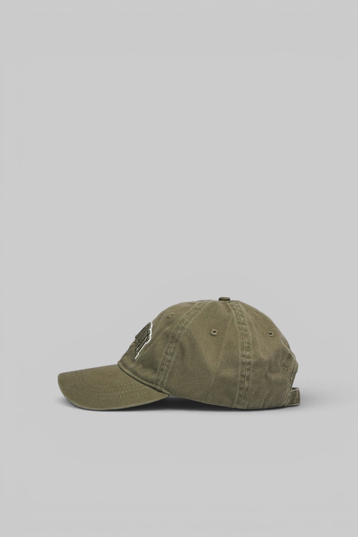Full view of Ganni washed cotton canvas cap with embroidery