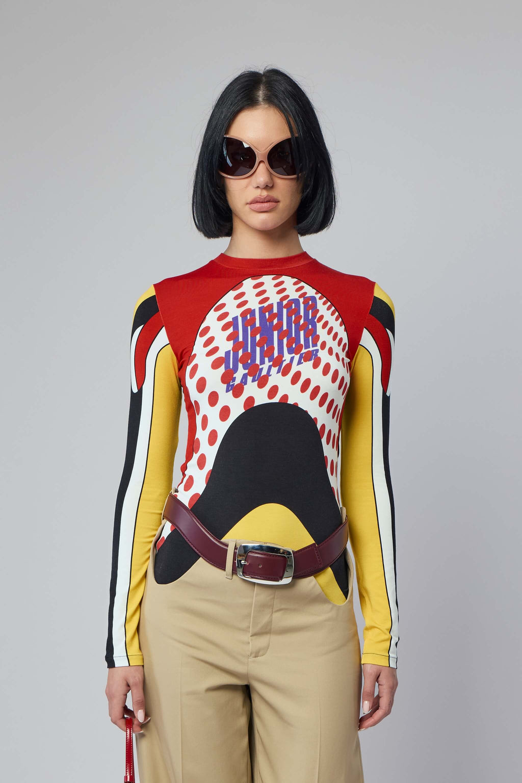 Stretch Cotton Long Sleeves Top Printed "body Map" With Logo And Dots