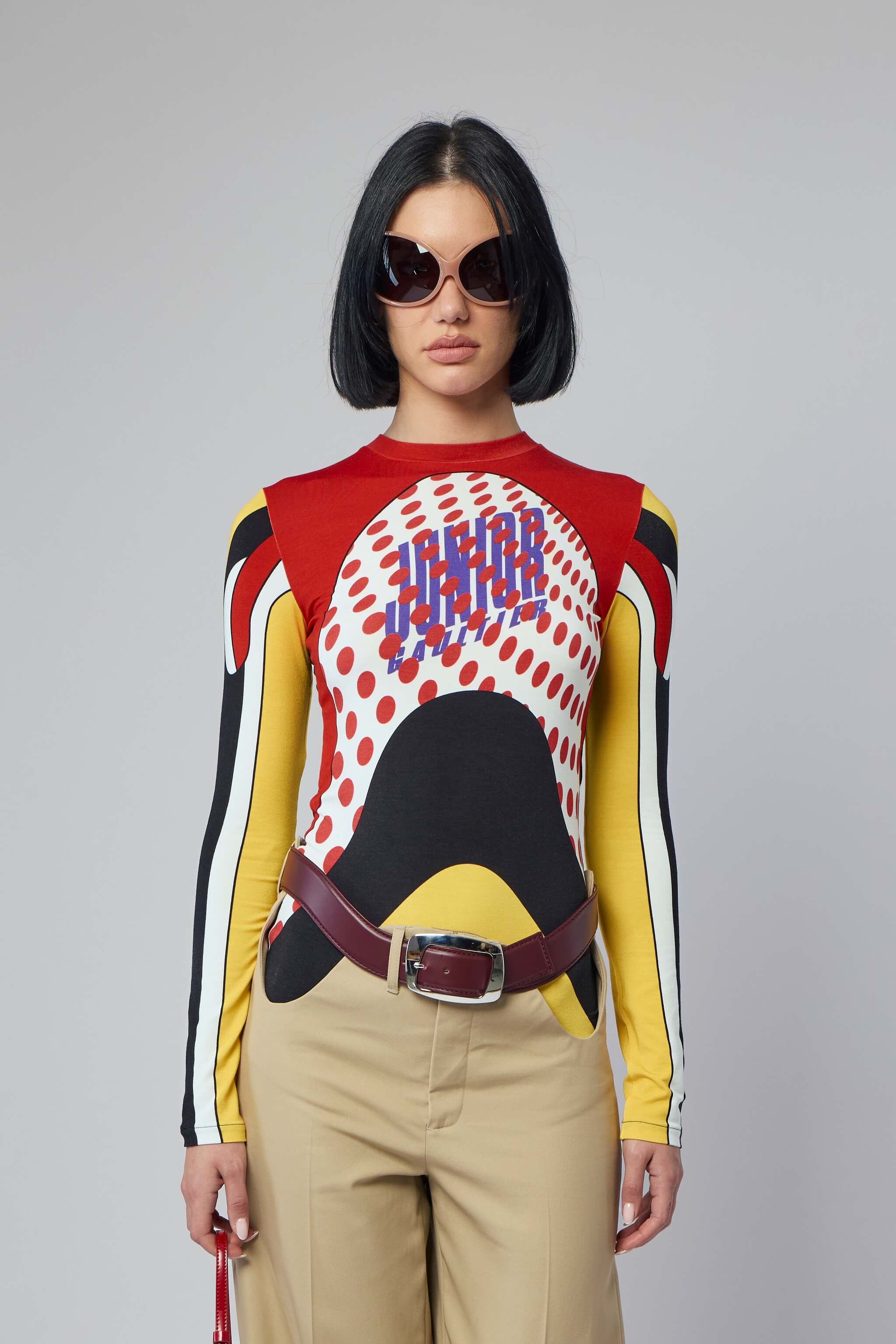 Stretch Cotton Long Sleeves Top Printed "body Map" With Logo And Dots