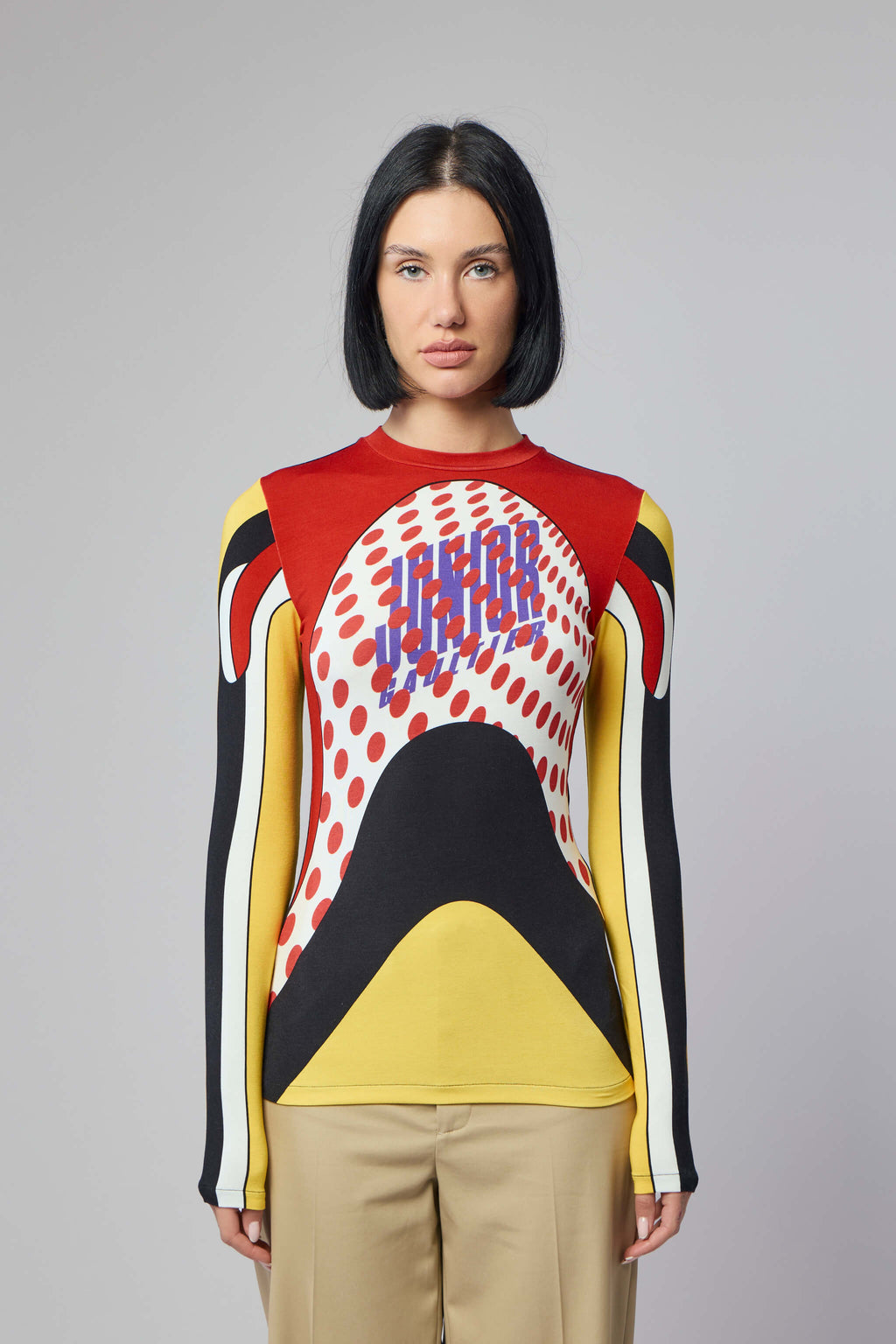 Stretch Cotton Long Sleeves Top Printed "body Map" With Logo And Dots
