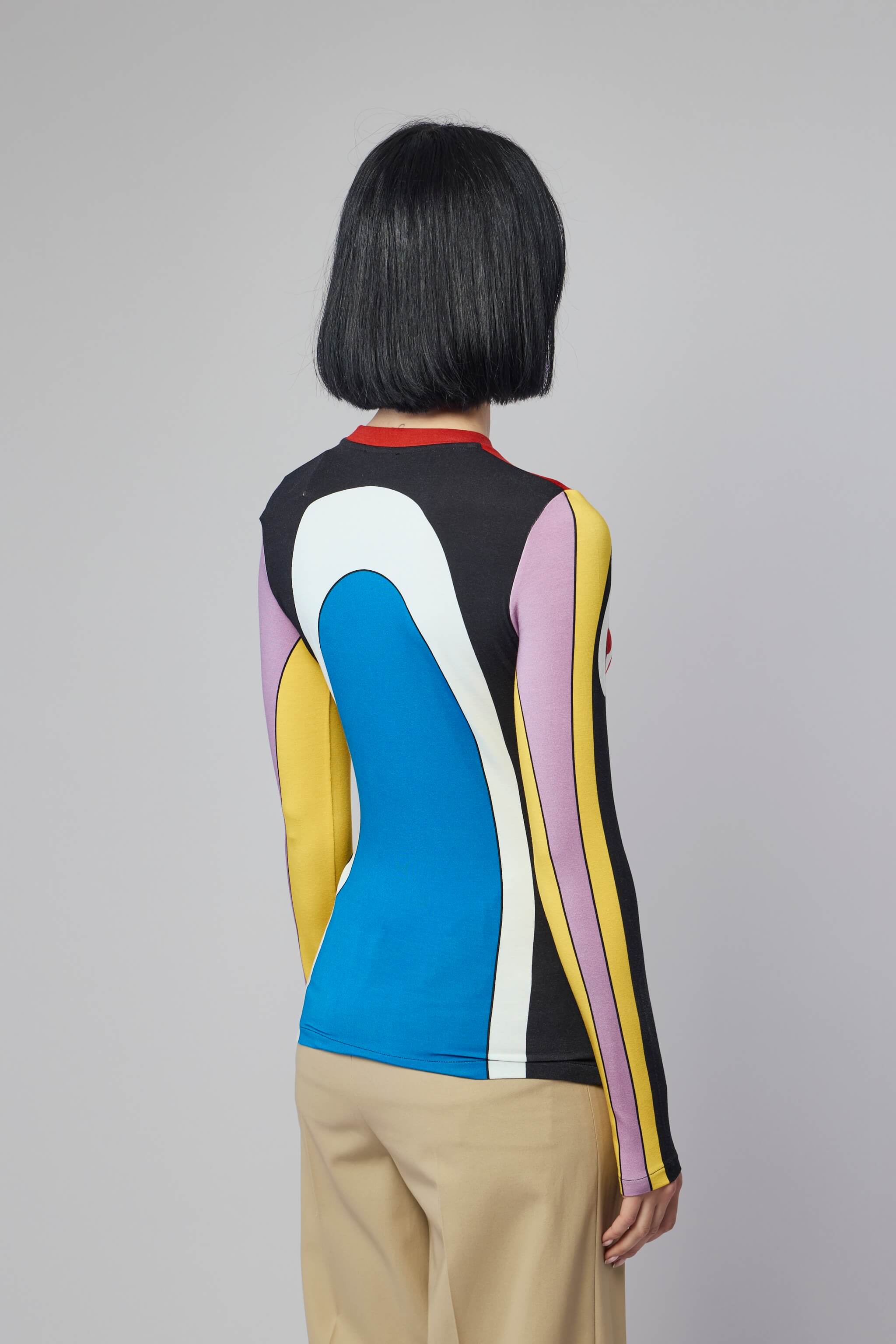 Stretch Cotton Long Sleeves Top Printed "body Map" With Logo And Dots