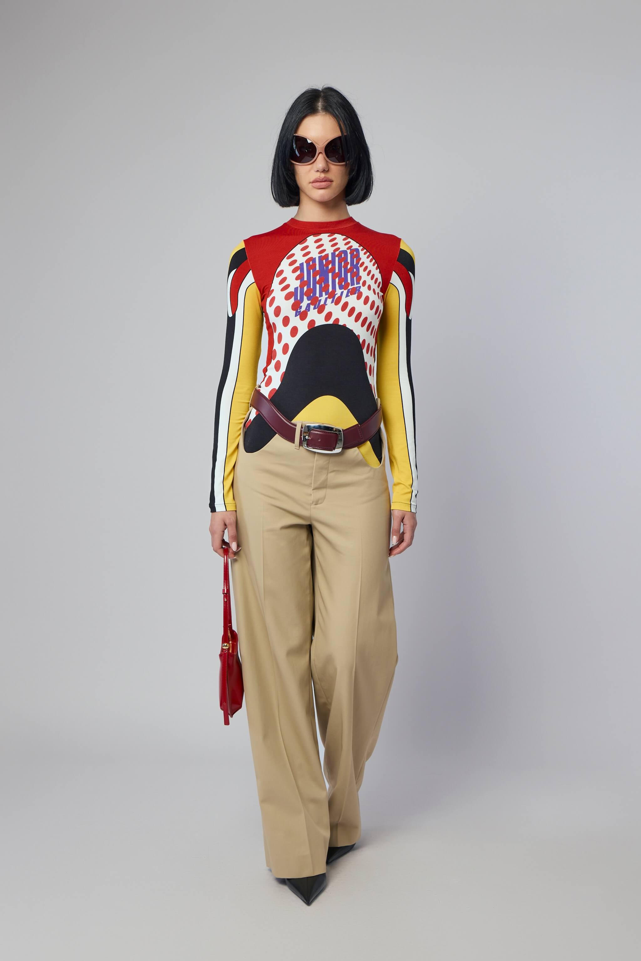 Stretch Cotton Long Sleeves Top Printed "body Map" With Logo And Dots