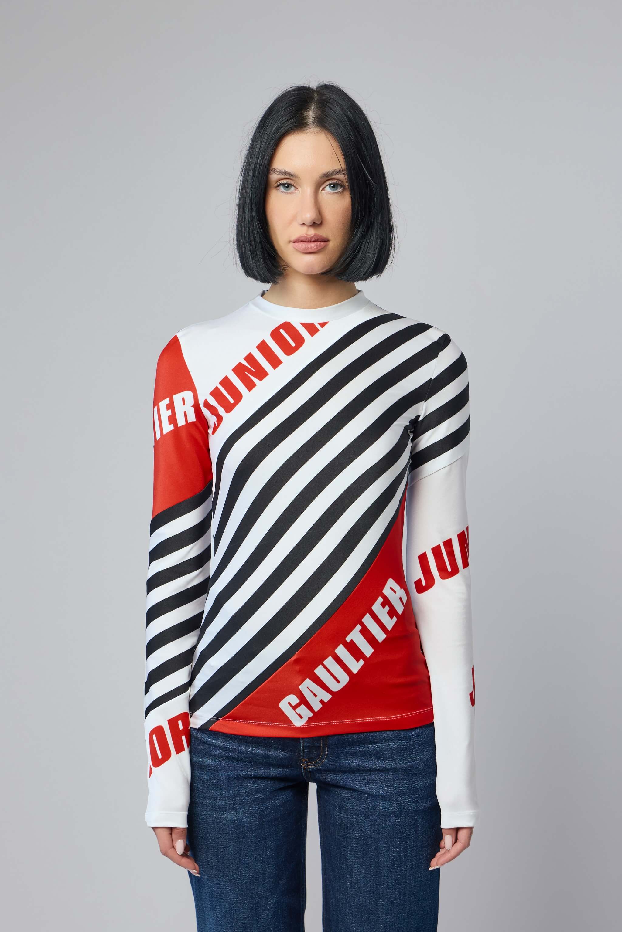 Stretch Jersey Crew Neck Printed "junior Gaultier" Logo