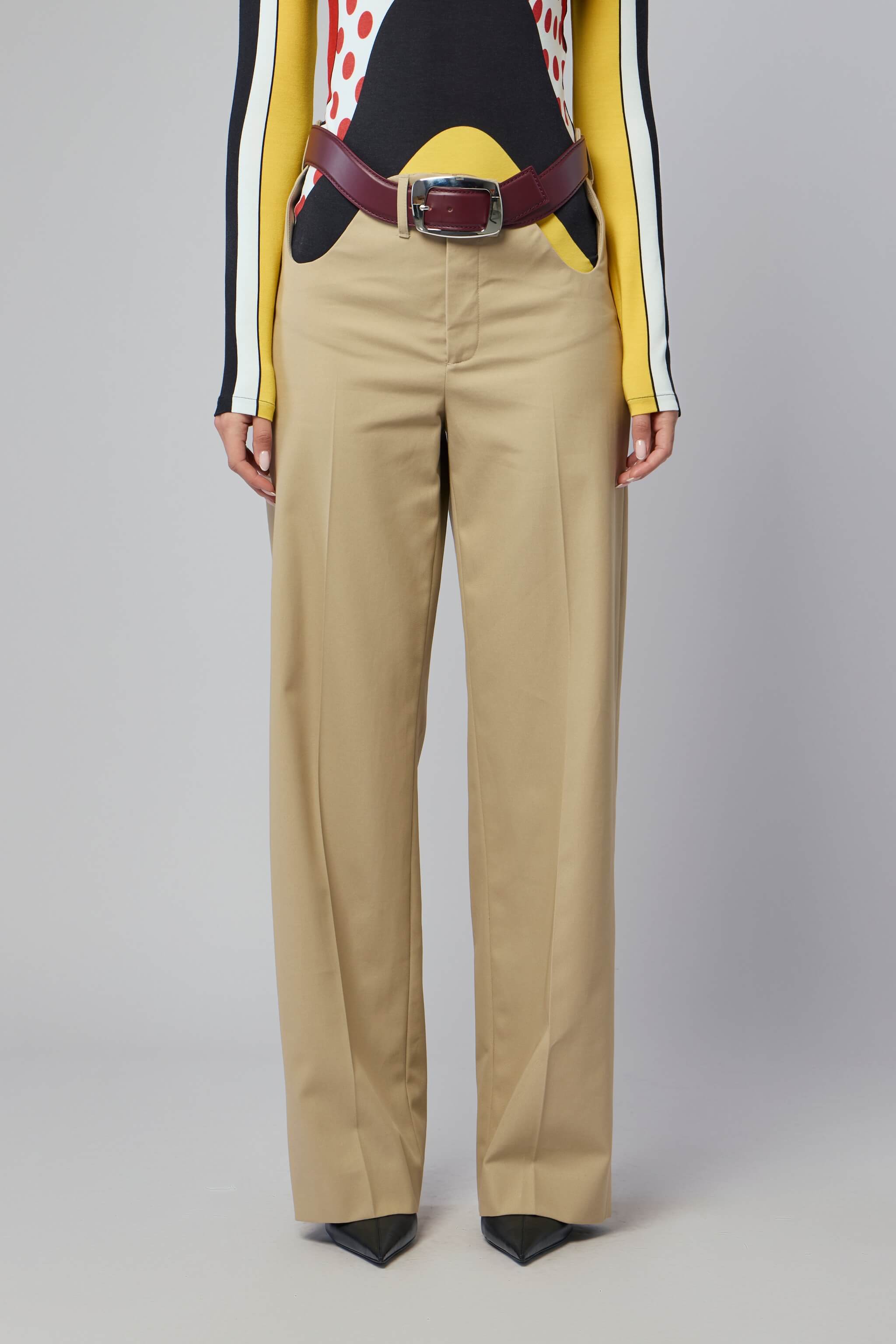 Chino Trousers With Open Front Curves And Belt