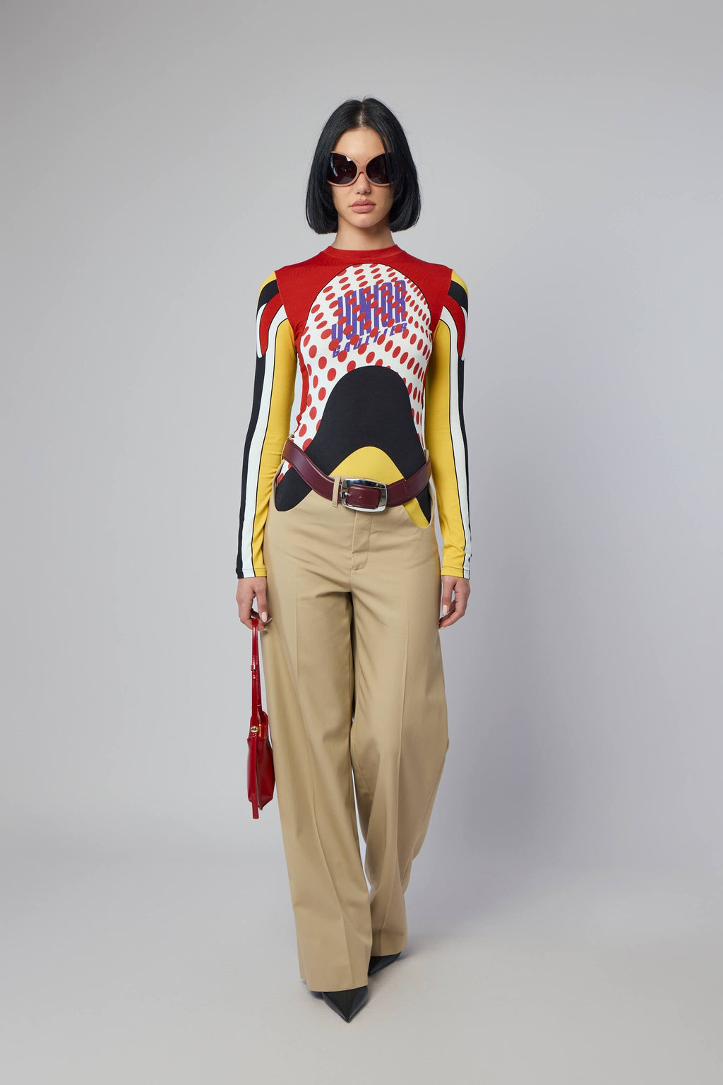 Chino Trousers With Open Front Curves And Belt