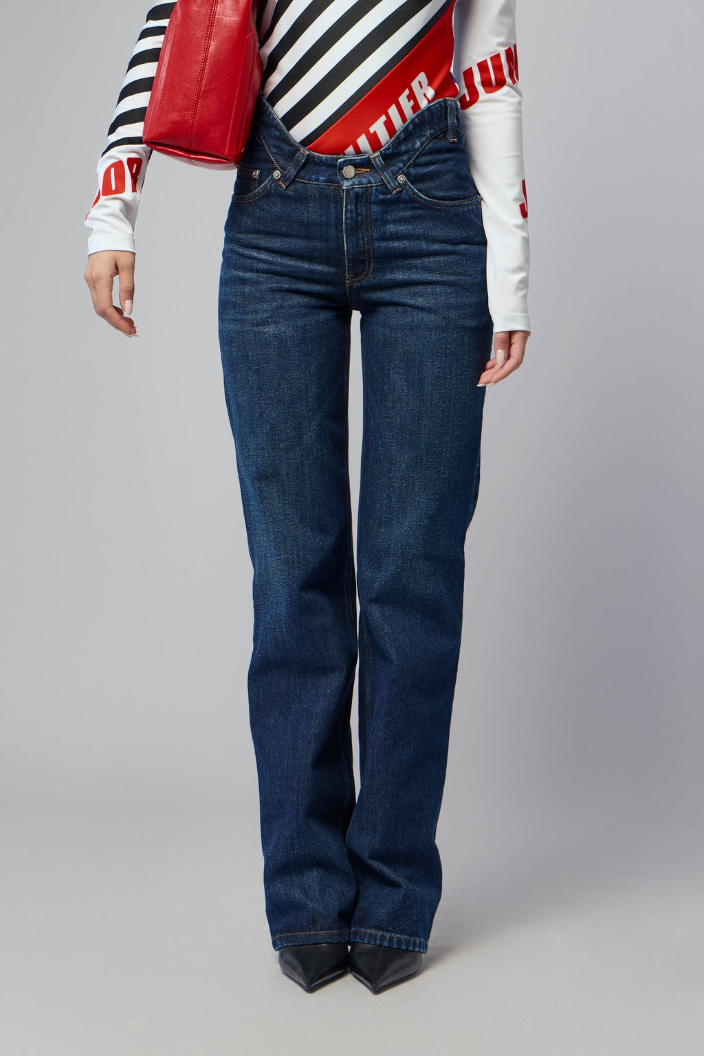 Straight Leg Denim Pant With Curvy Waistband