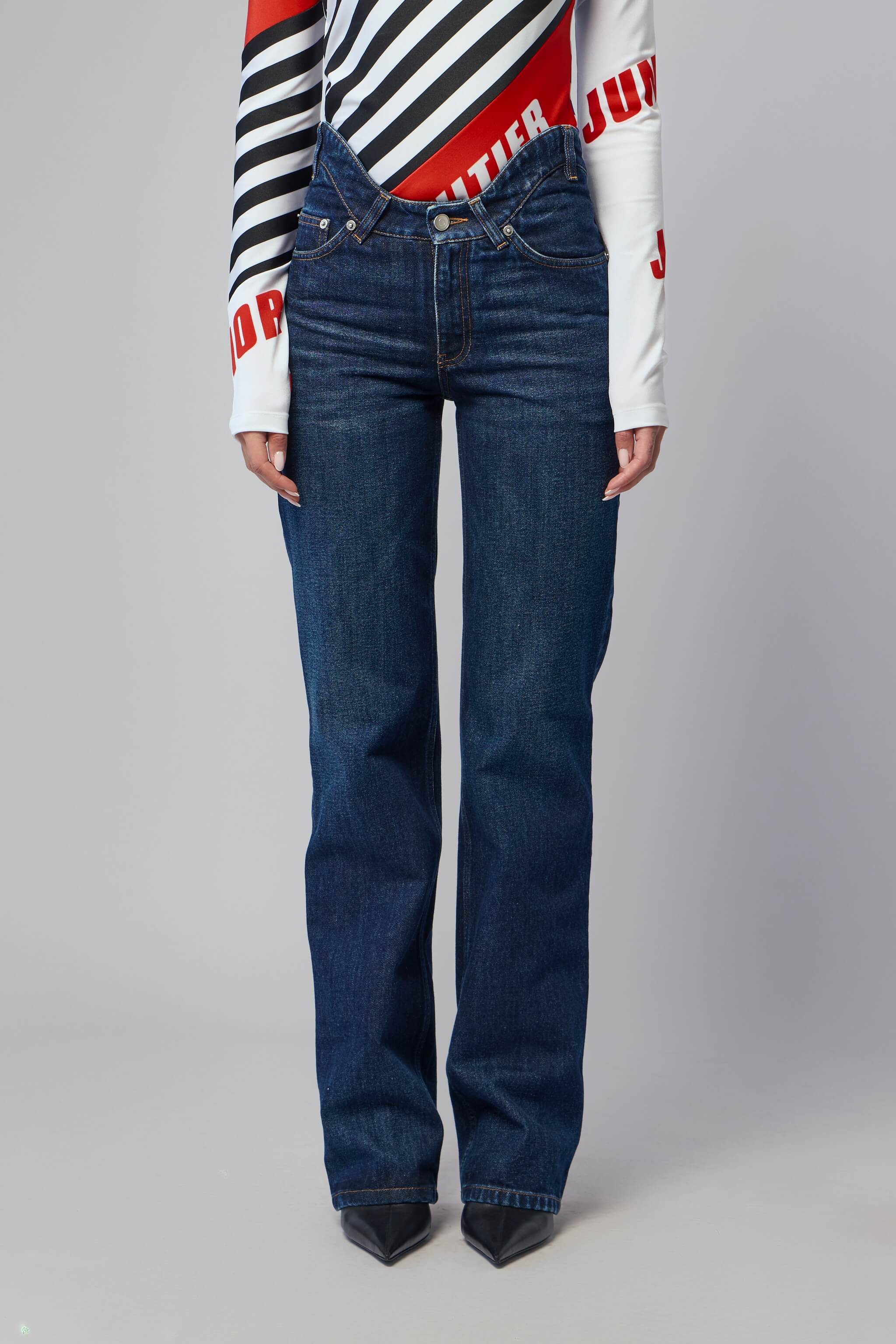 Straight Leg Denim Pant With Curvy Waistband