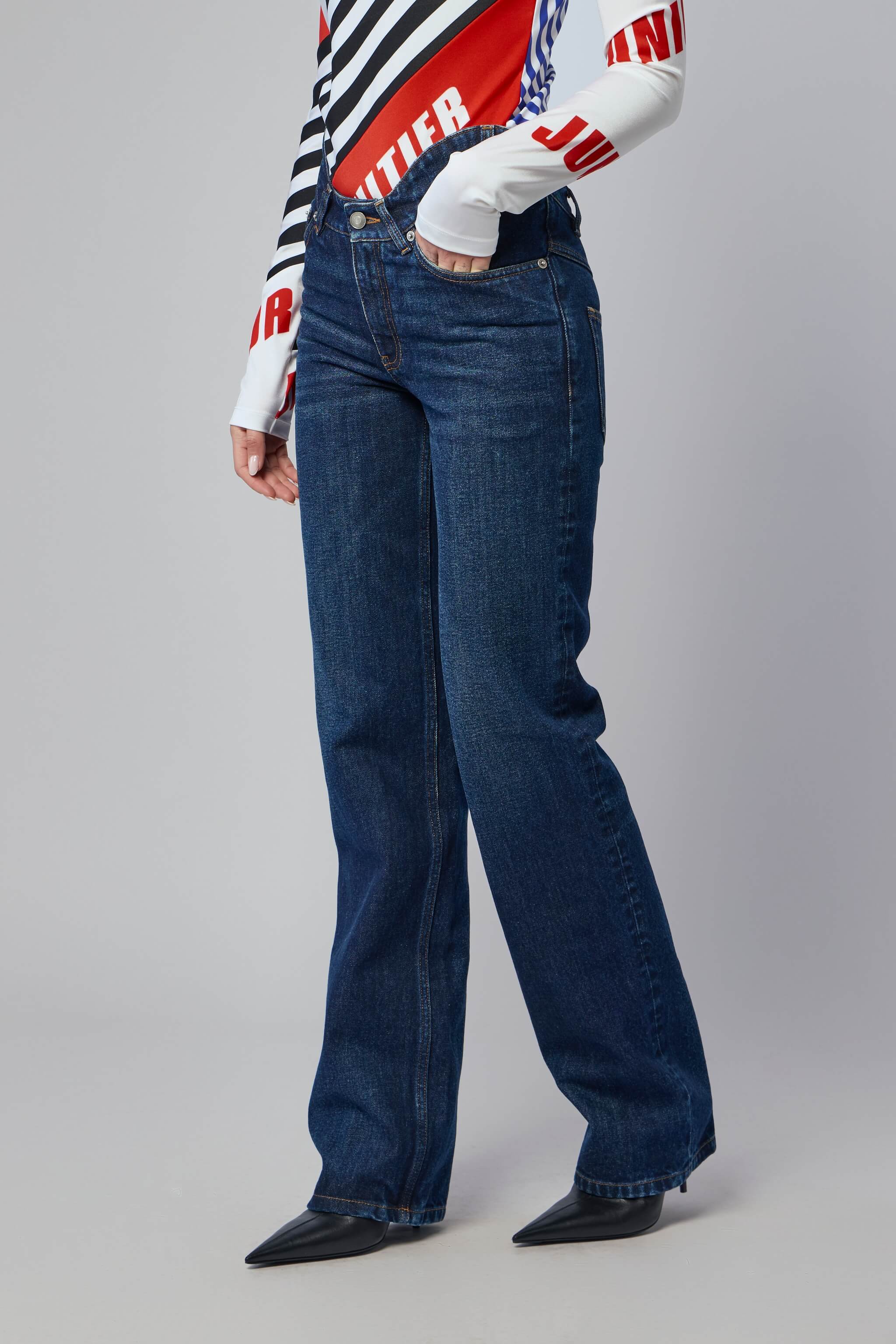 Straight Leg Denim Pant With Curvy Waistband