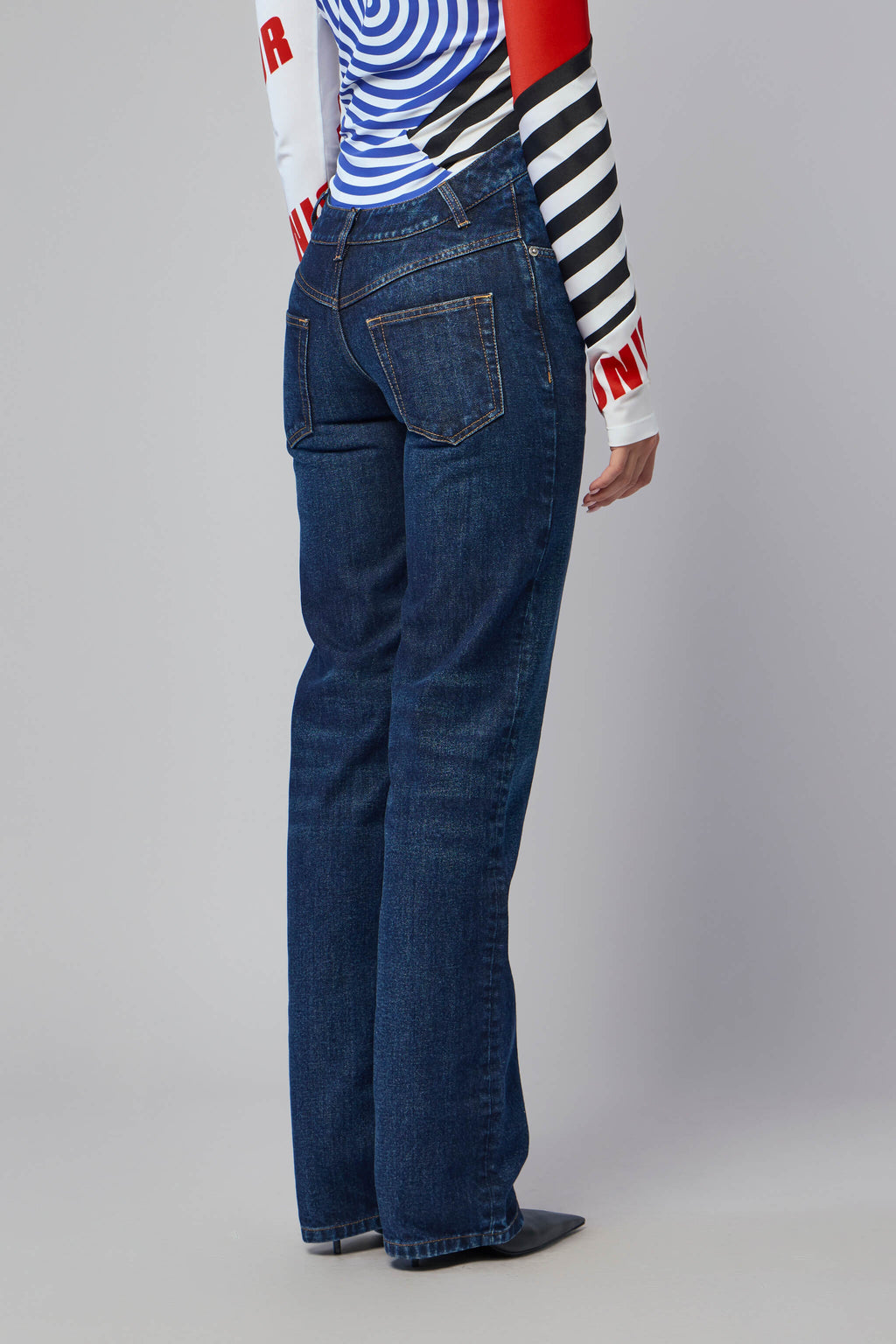 Straight Leg Denim Pant With Curvy Waistband